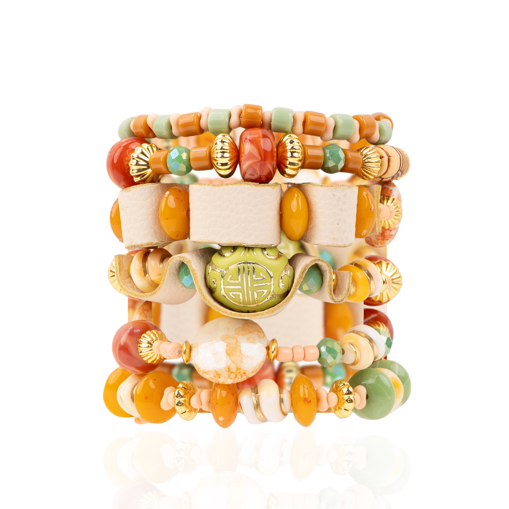 Caliope 6pc Leather Stretch Bracelet Stack - Sienna Sage,Bracelets, Sassy Jones,