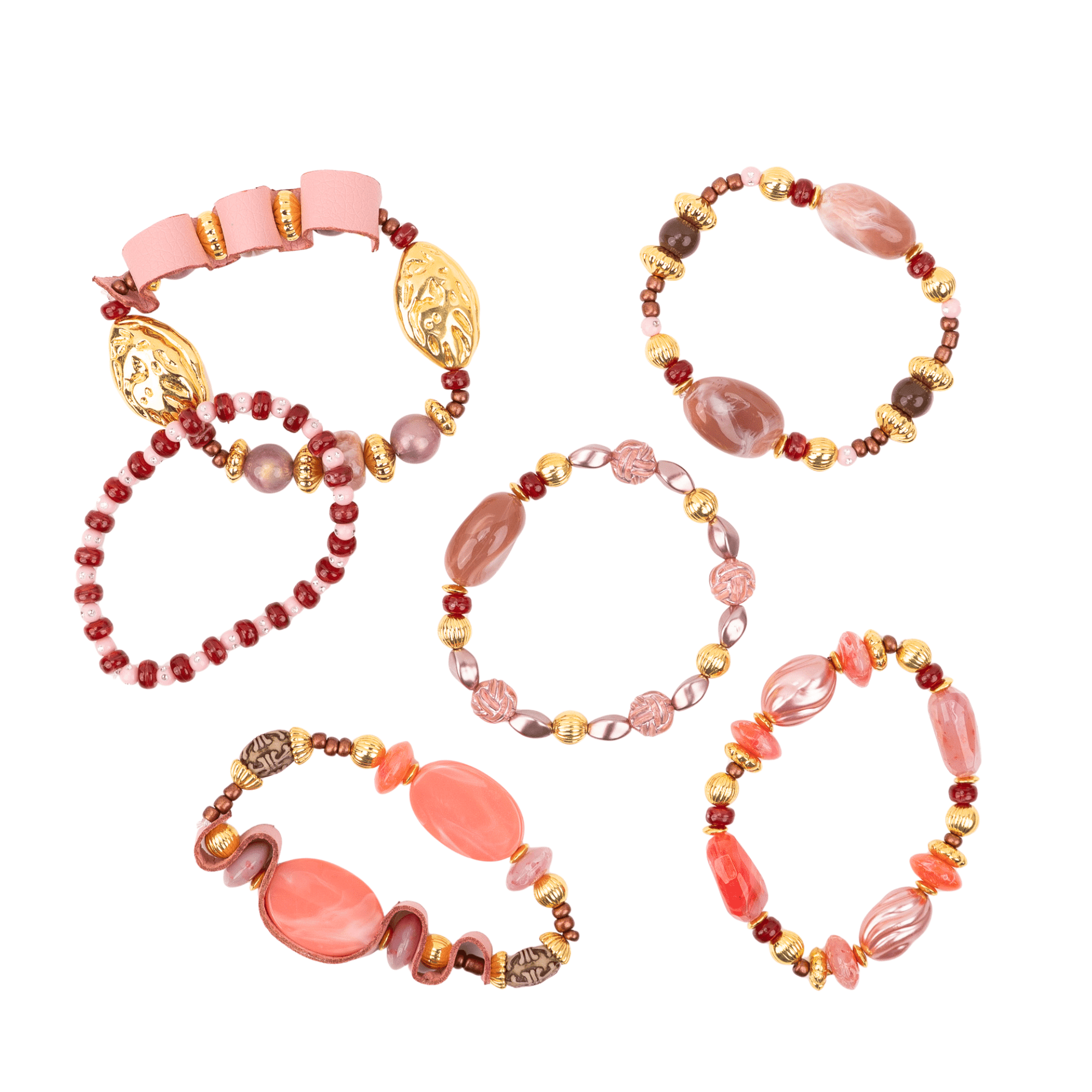 Caliope 6pc Leather Stretch Bracelet Stack - Strawberry Truffle,Bracelets, Sassy Jones,