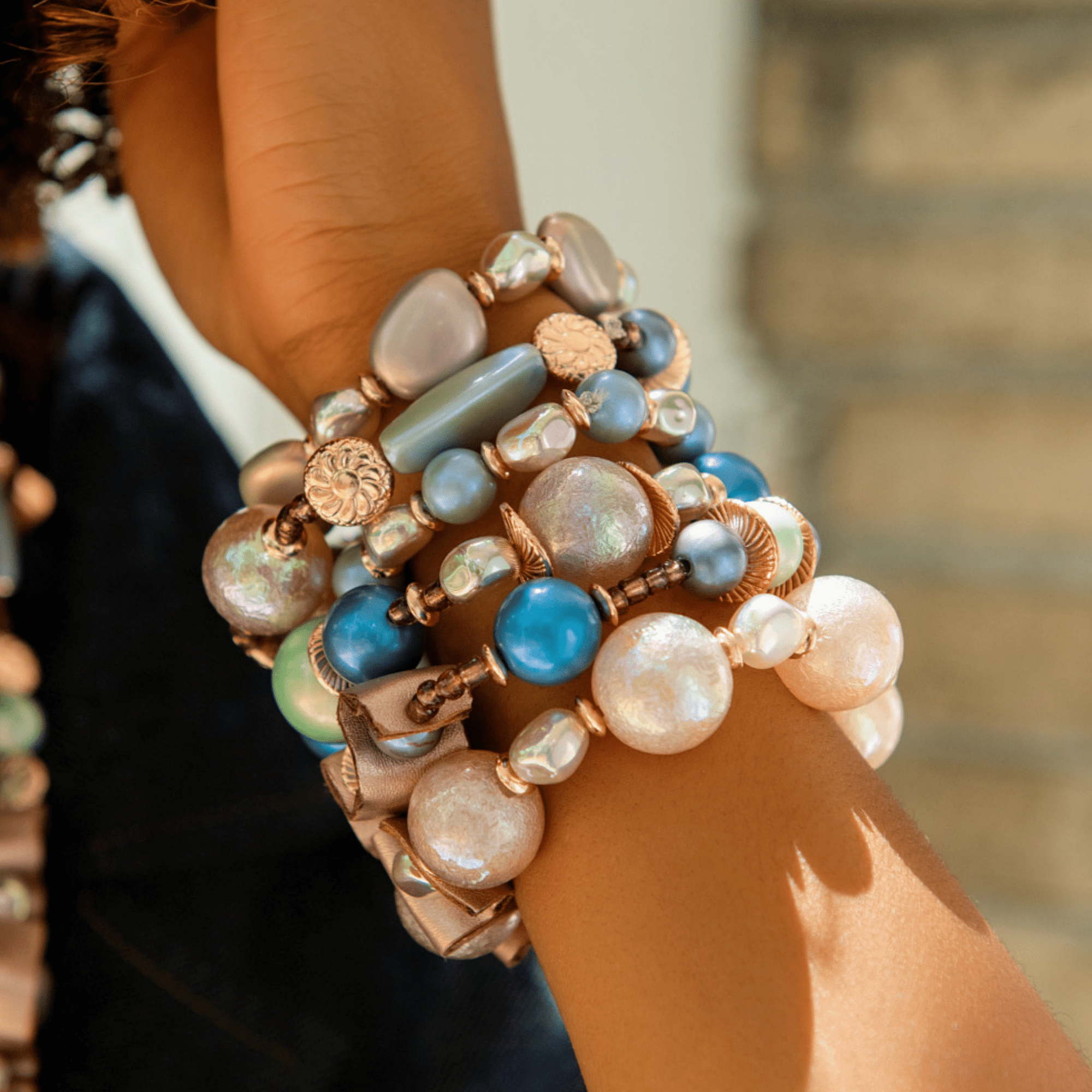 Caliope 6pc Leather Stretch Bracelet Stack - Twilight Rose,Bracelets, Sassy Jones,