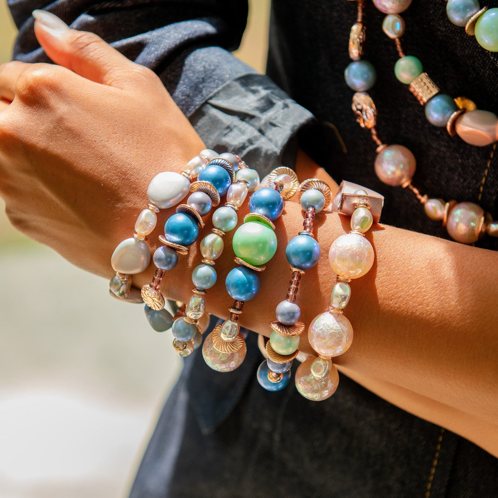 Caliope 6pc Leather Stretch Bracelet Stack - Twilight Rose,Bracelets, Sassy Jones,