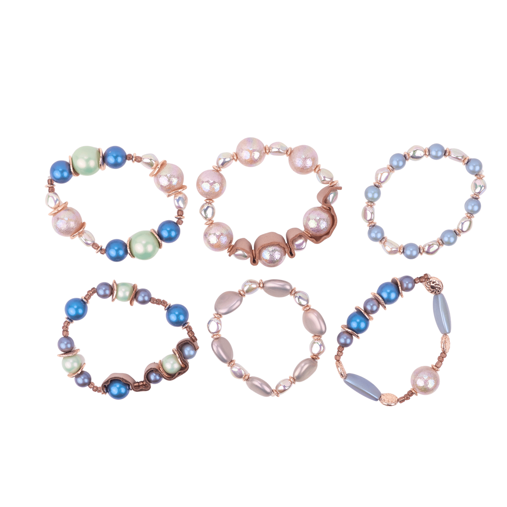 Caliope 6pc Leather Stretch Bracelet Stack - Twilight Rose,Bracelets, Sassy Jones,