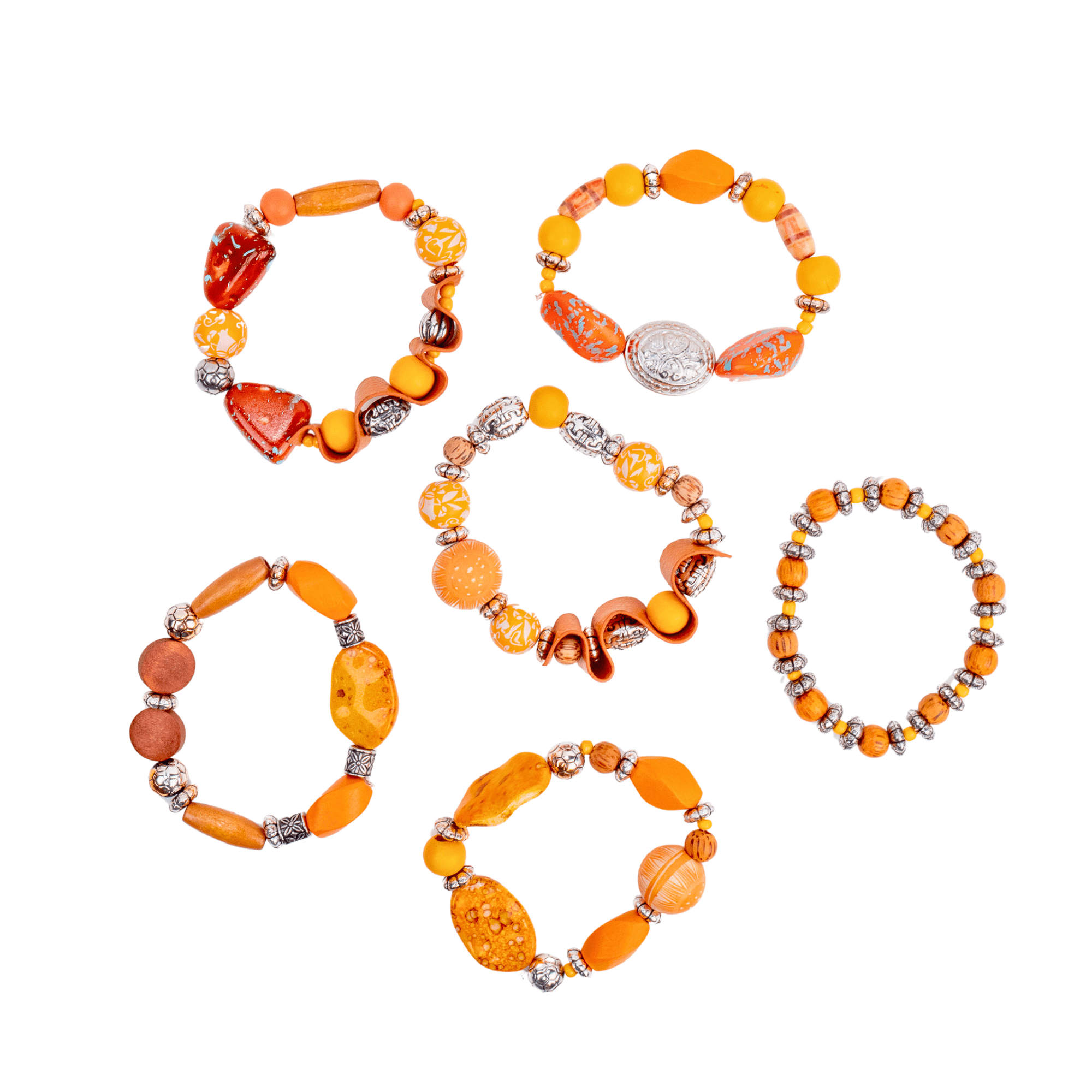 Caliope 6pc Stretch Bracelet Stack - Orange,Bracelets, Sassy Jones,