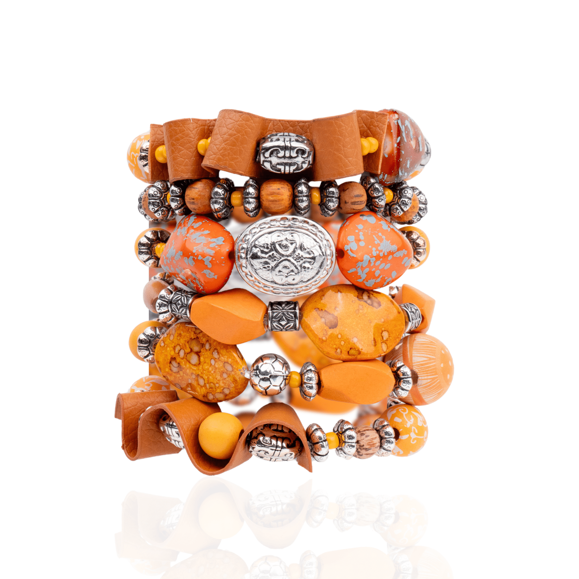 Caliope 6pc Stretch Bracelet Stack - Orange,Bracelets, Sassy Jones,