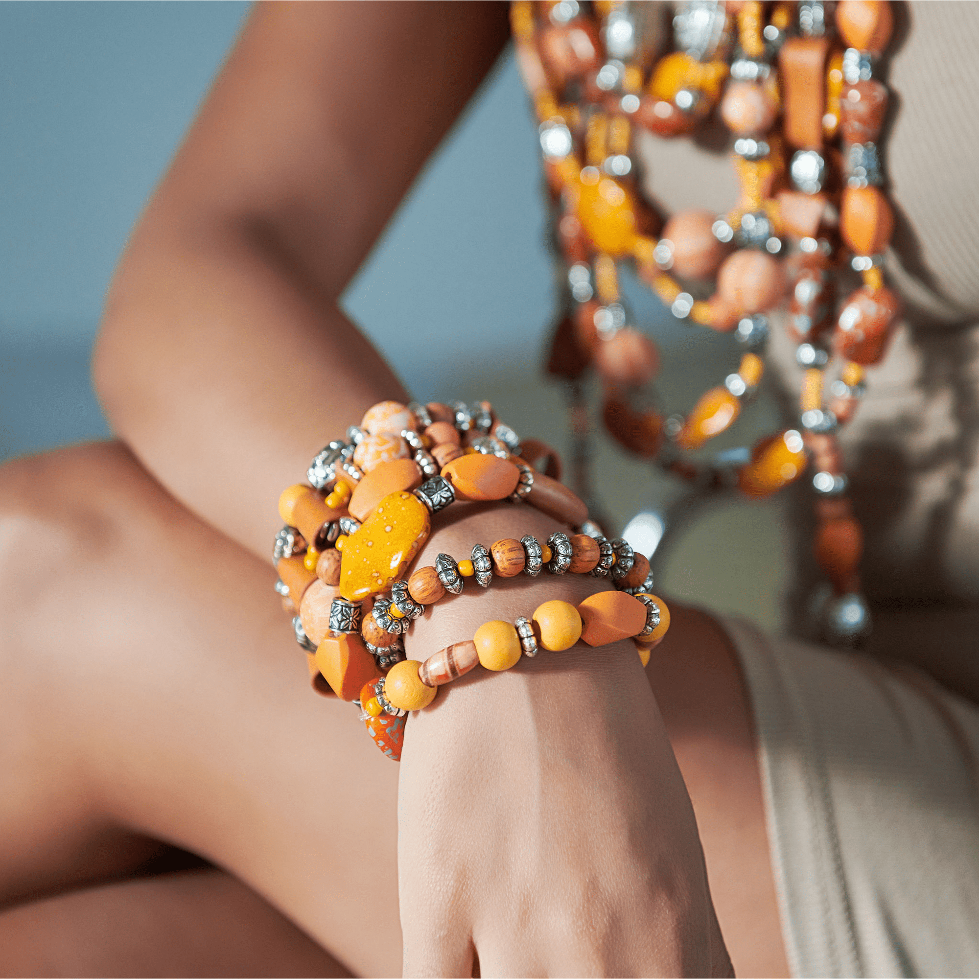 Caliope 6pc Stretch Bracelet Stack - Orange,Bracelets, Sassy Jones,