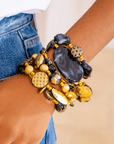 Caliope Beaded 6pc Leather Stretch Bracelet Stack - Golden Onyx,Bracelets, Sassy Jones,