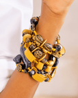 Caliope Beaded 6pc Leather Stretch Bracelet Stack - Golden Onyx,Bracelets, Sassy Jones,