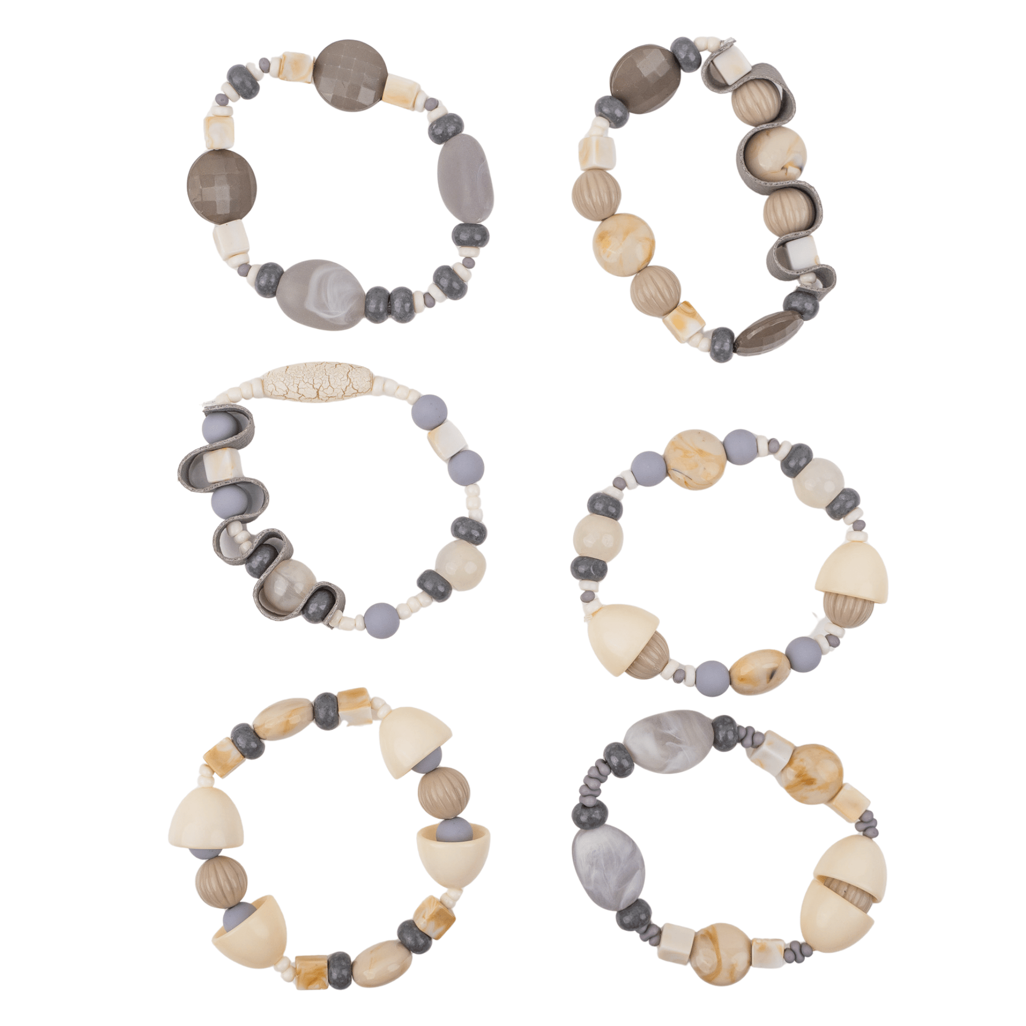 Caliope Beaded 6pc Leather Stretch Bracelet Stack - Modern Greige,Bracelets, Sassy Jones,