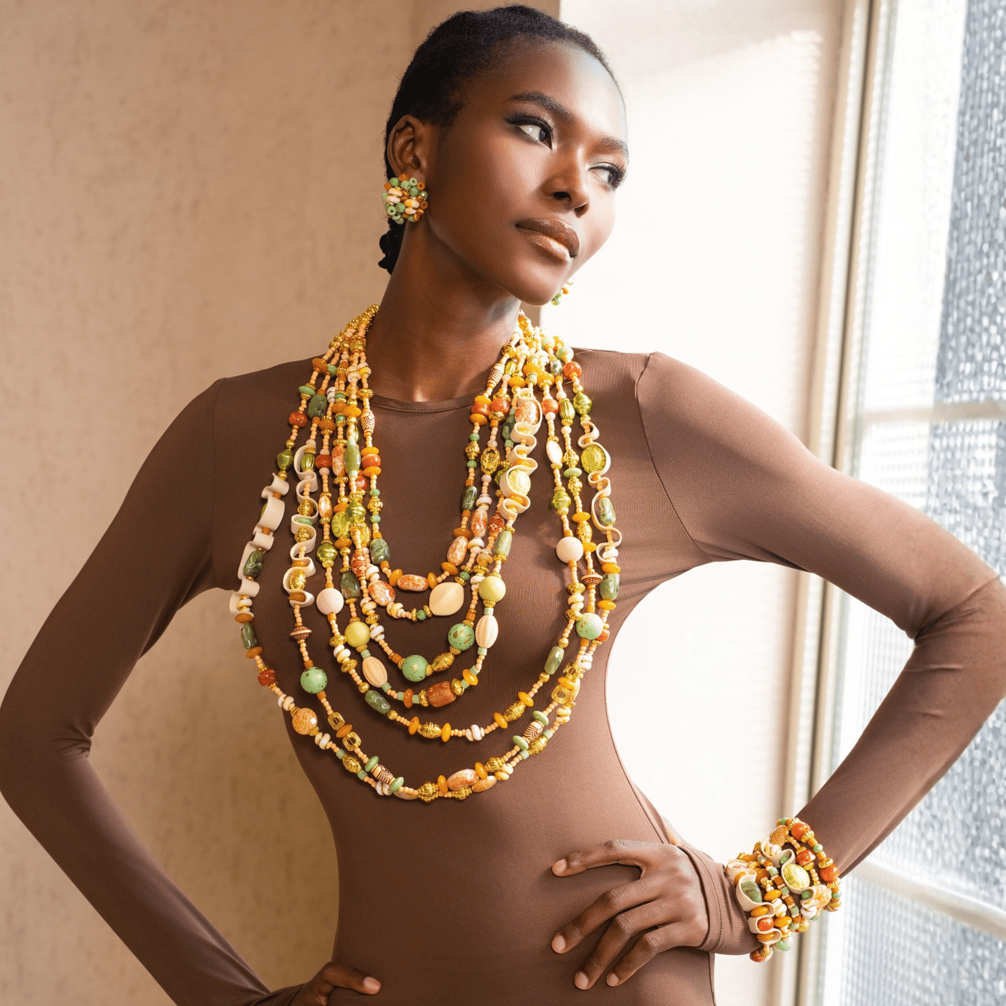 Caliope Beaded Cluster Earrings - Sienna Sage,Earrings, Sassy Jones,