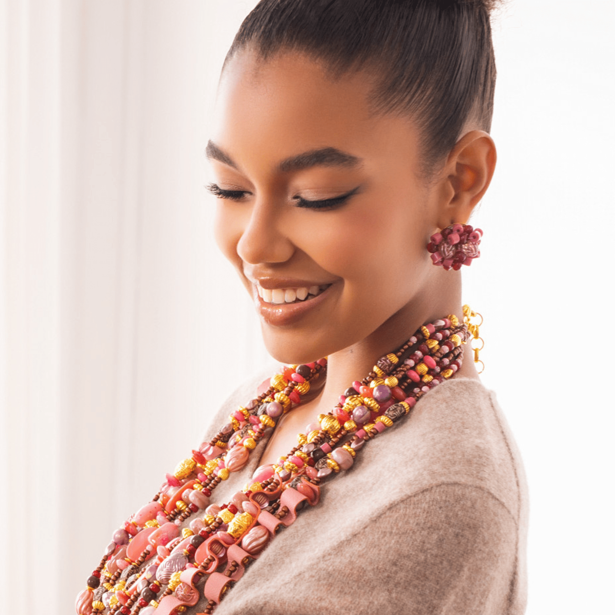 Caliope Beaded Cluster Earrings - Strawberry Truffle,Earrings, Sassy Jones,