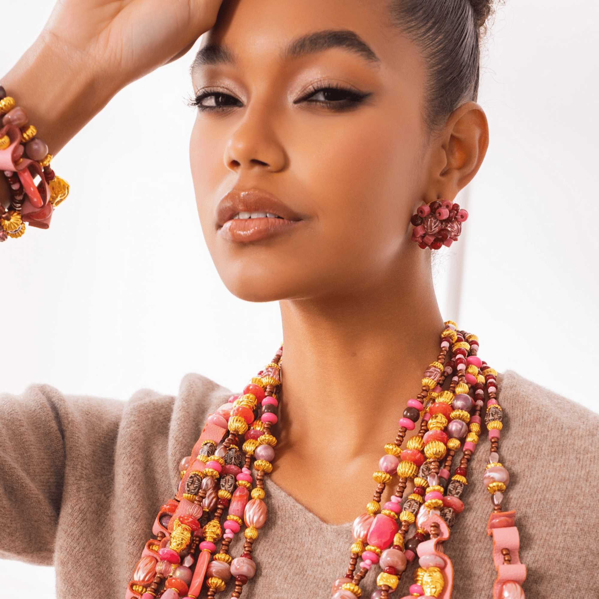 Caliope Beaded Cluster Earrings - Strawberry Truffle,Earrings, Sassy Jones,