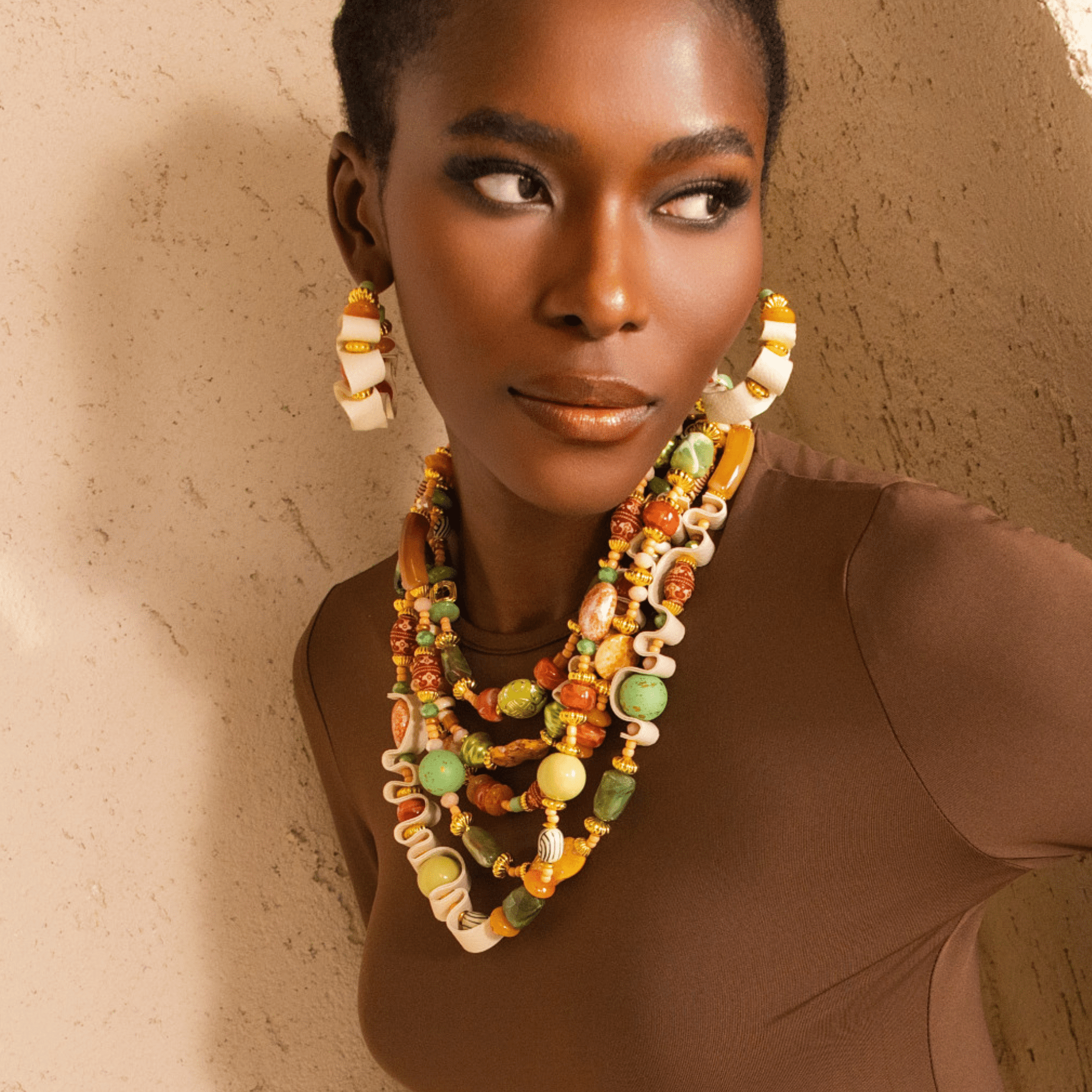 Caliope Beaded Leather Collar Chain - Sienna Sage,Necklaces, Sassy Jones,