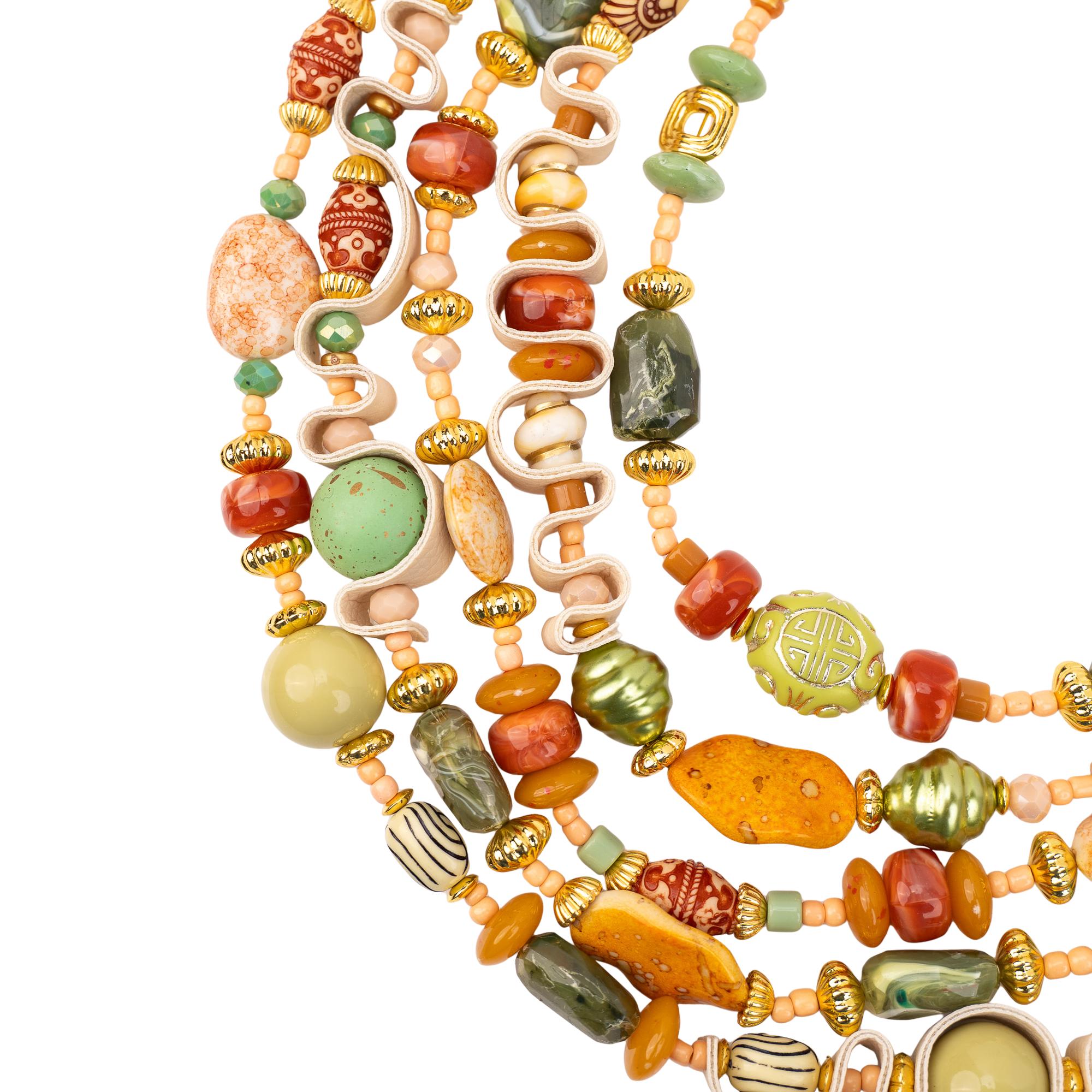 Caliope Beaded Leather Collar Chain - Sienna Sage,Necklaces, Sassy Jones,