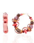 Caliope Beaded Leather Hoops - Strawberry Truffle,Earrings, Sassy Jones,