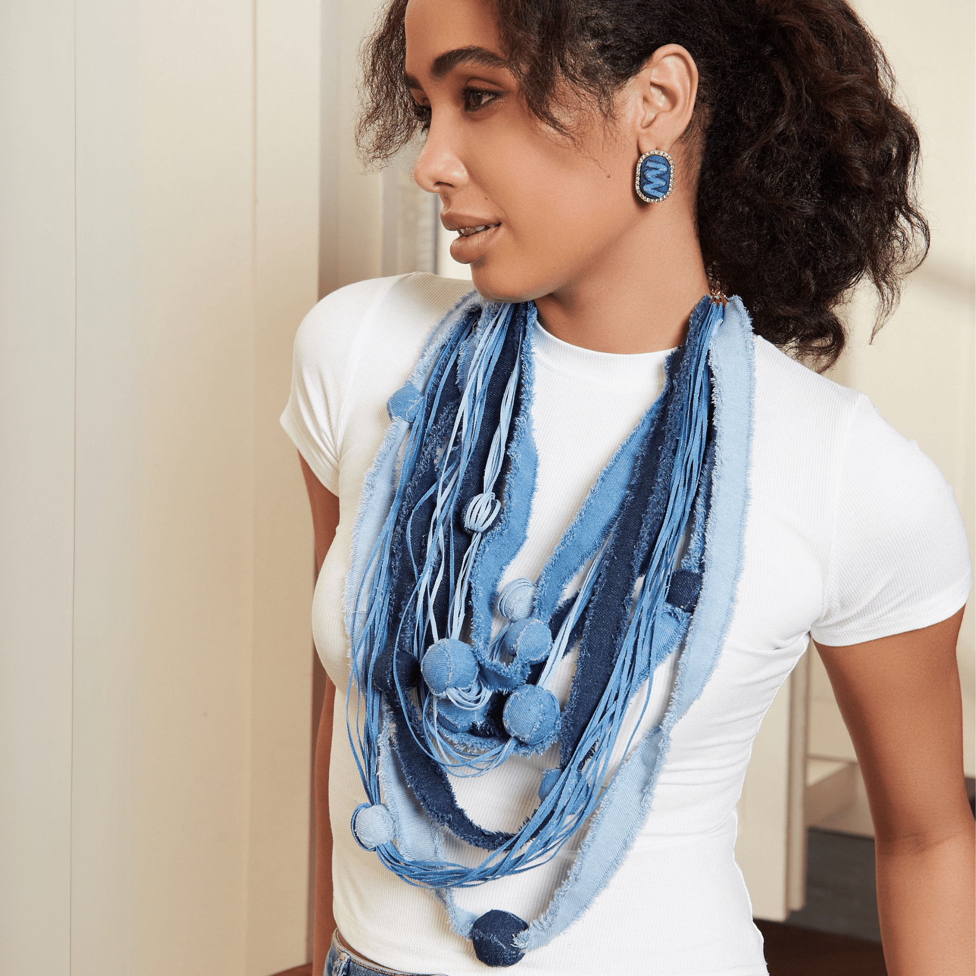 Caliope Cascading Chain - Denim Shred,Necklaces, Sassy Jones,