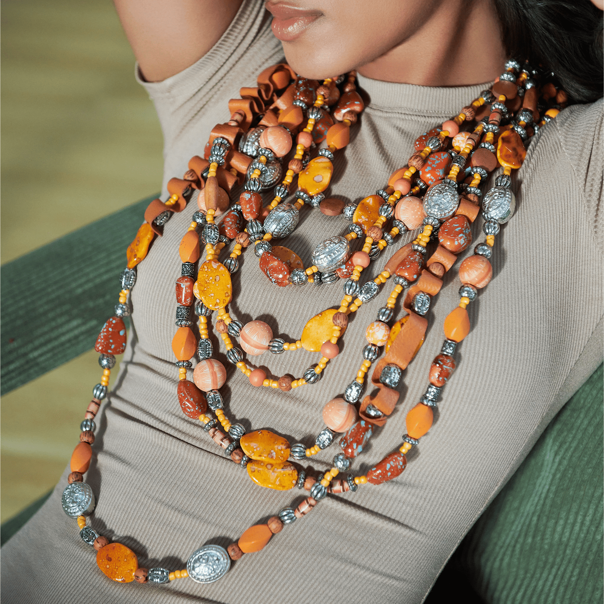 Caliope Cascading Chain - Orange,Necklaces, Sassy Jones,