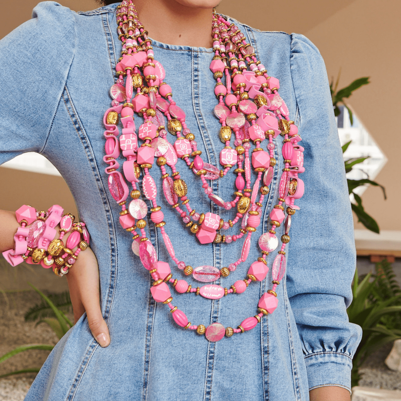 Caliope Cascading Chain - Pink,Necklaces, Sassy Jones,