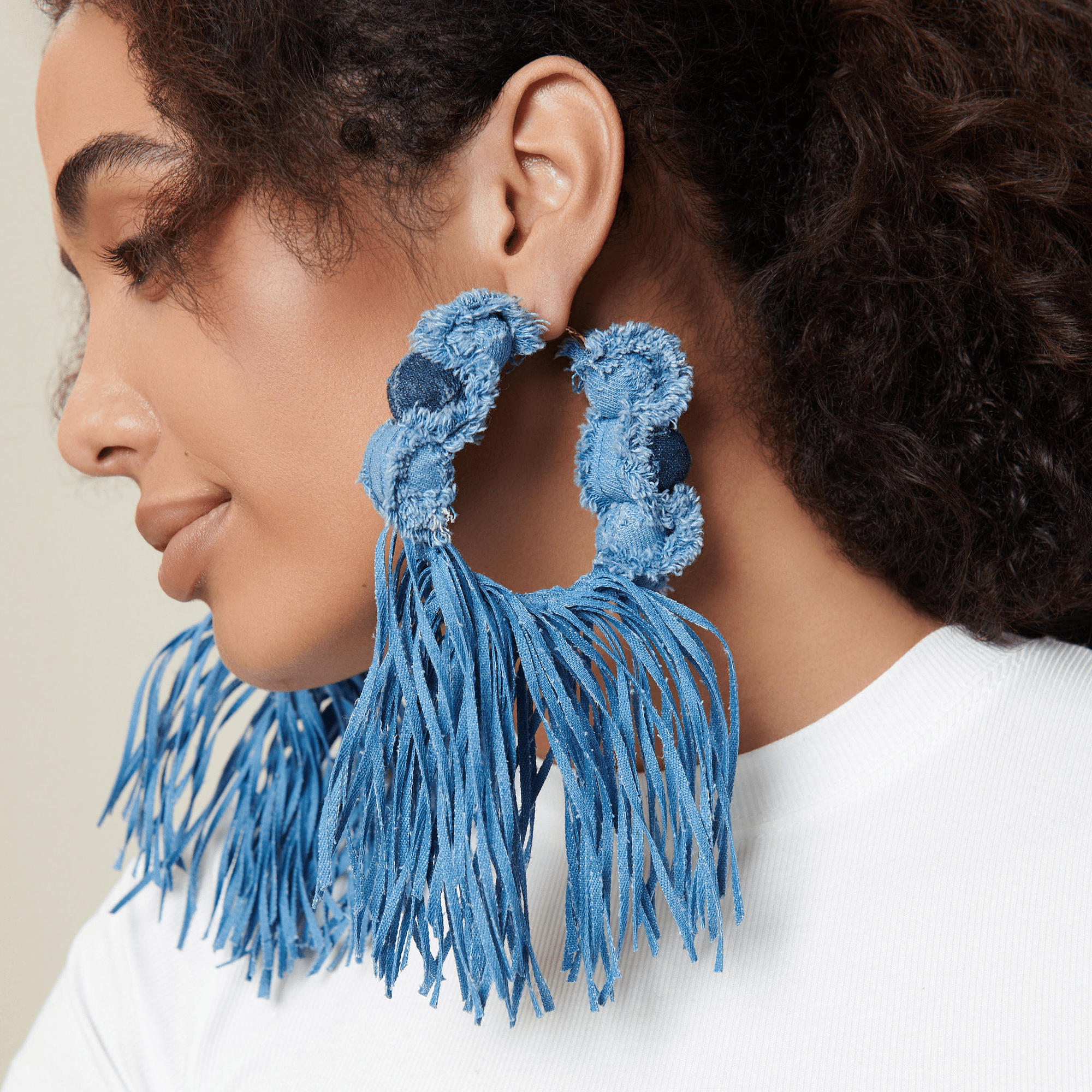 Caliope Hoops - Denim Shred,Earrings, Sassy Jones,