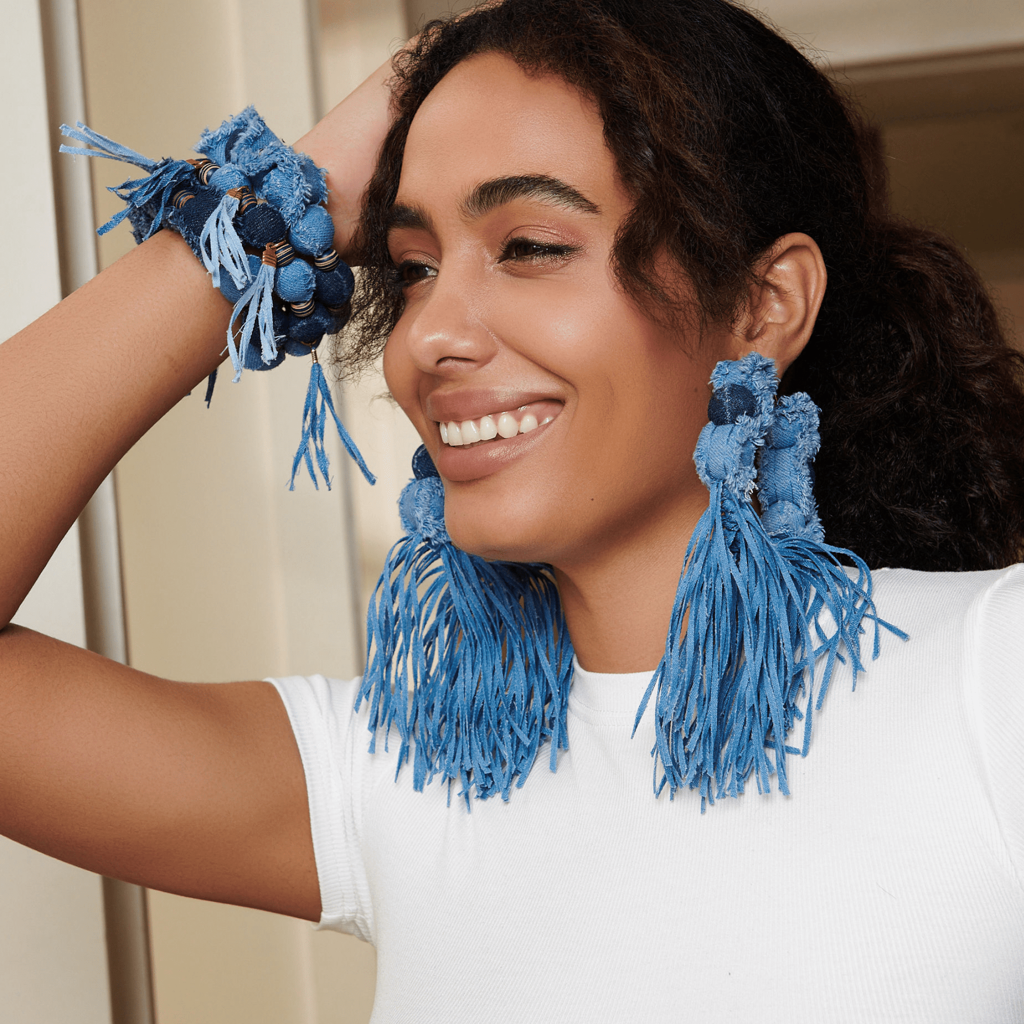 Caliope Hoops - Denim Shred,Earrings, Sassy Jones,