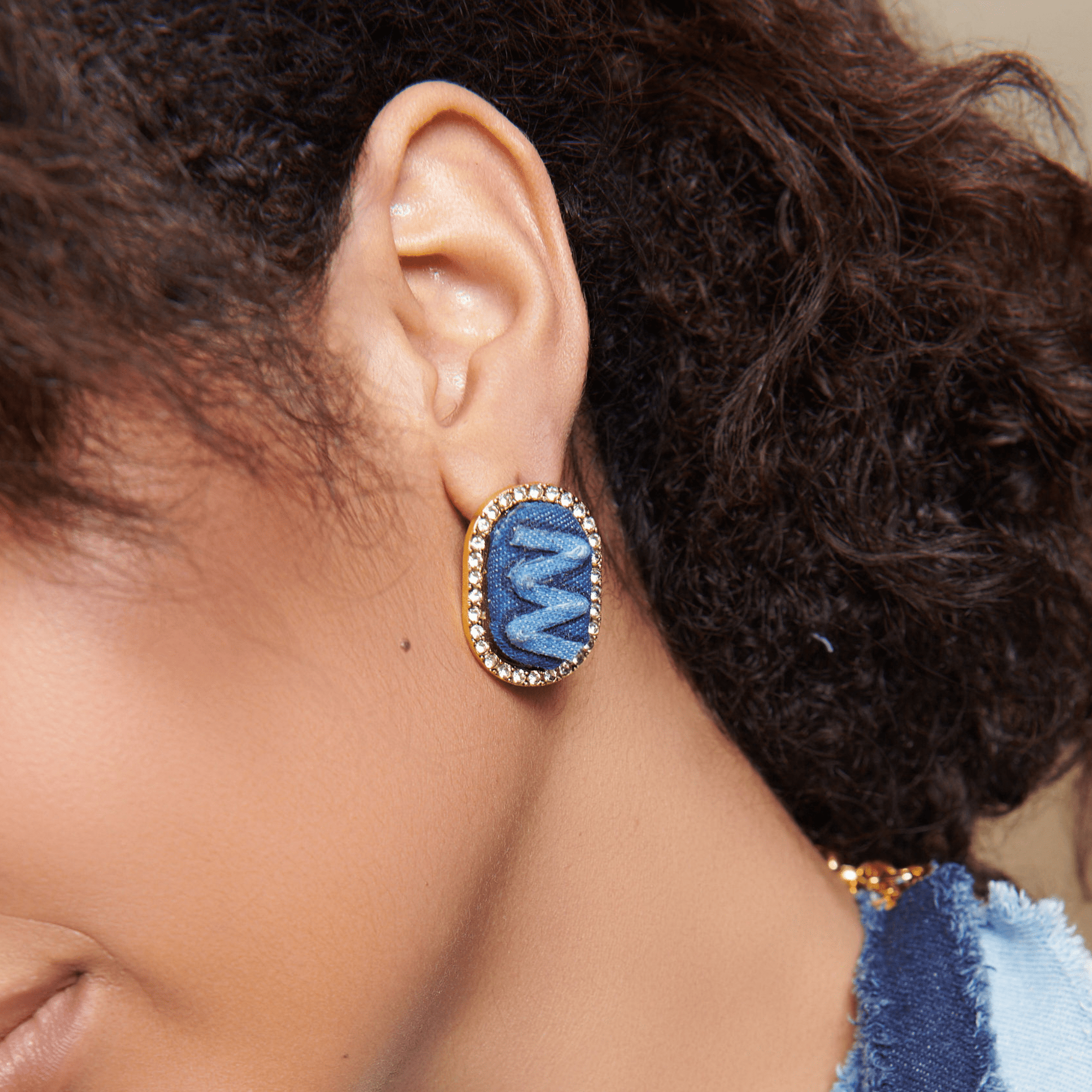 Caliope Sparkling Studs - Denim Shred,Earrings, Sassy Jones,