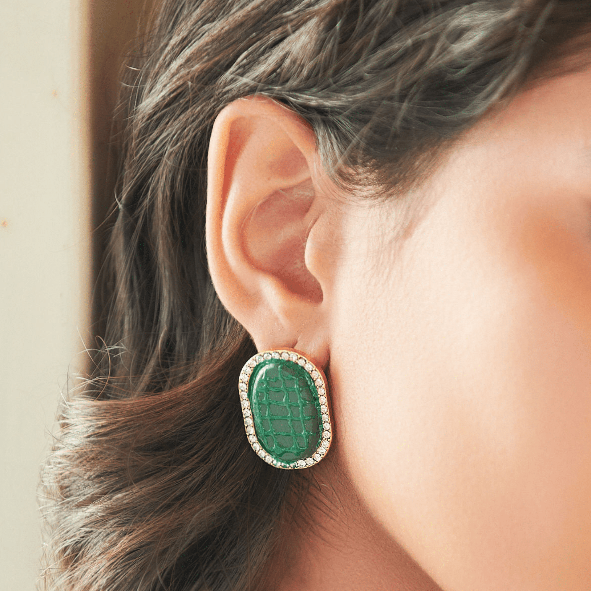 Caliope Sparkling Studs - Green,Earrings, Sassy Jones,