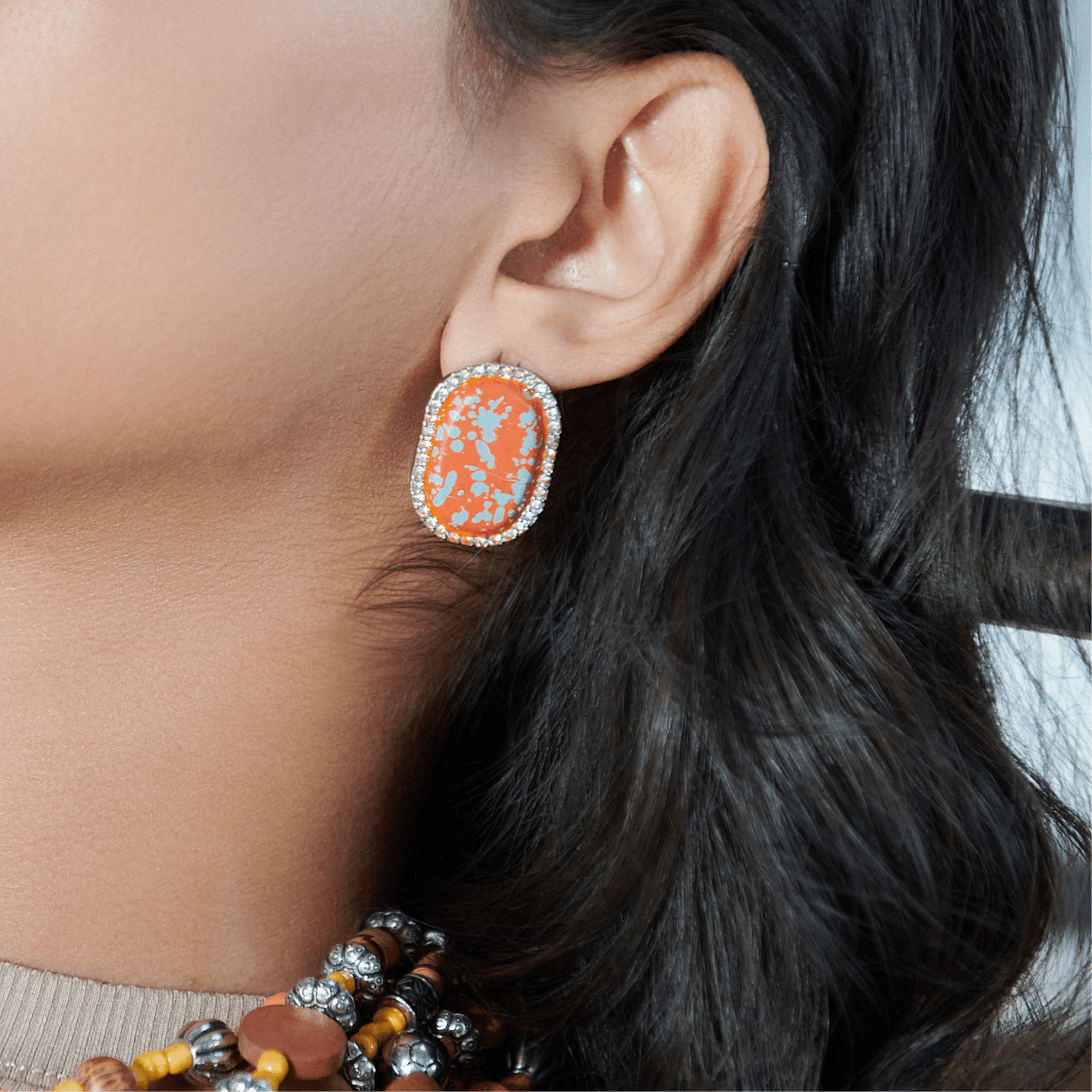 Caliope Sparkling Studs - Orange,Earrings, Sassy Jones,