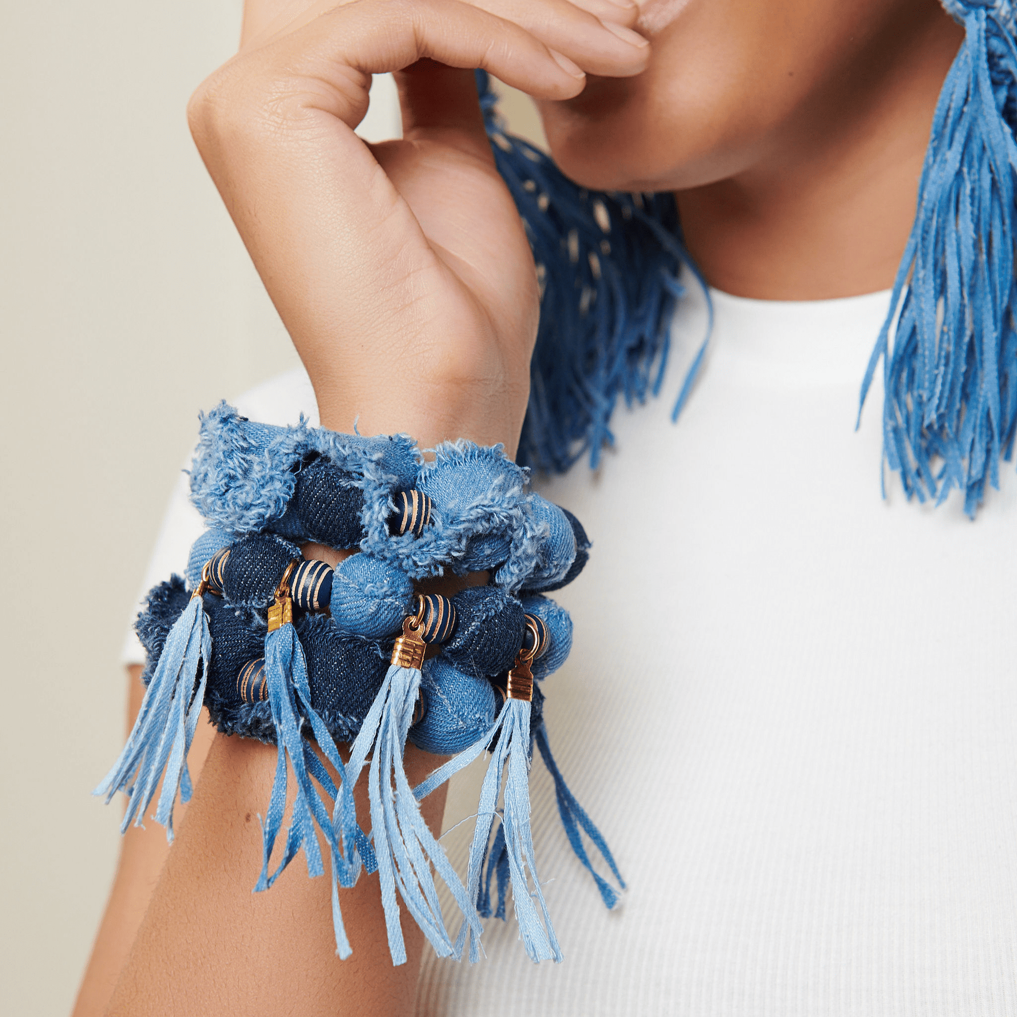 Caliope Stretch Bracelet Stack - Denim Shred,Bracelets, Sassy Jones,