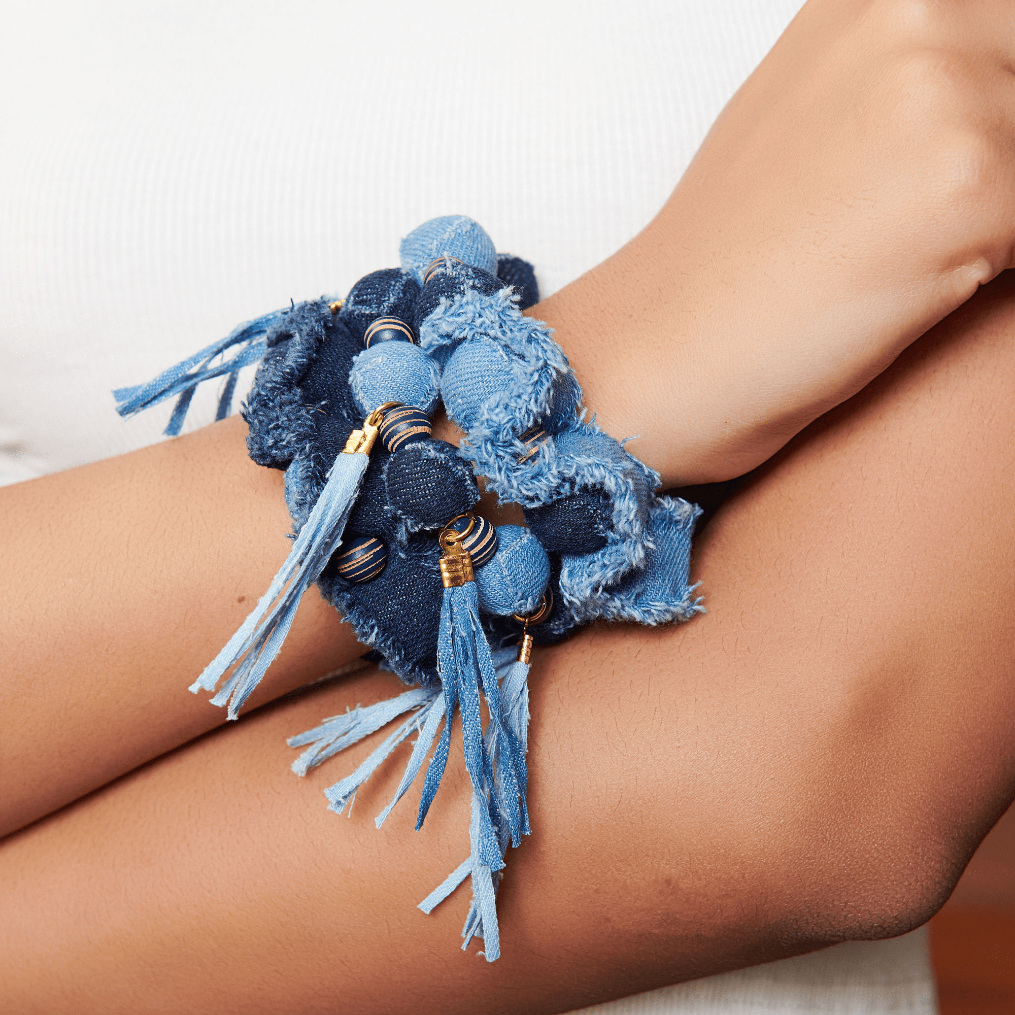 Caliope Stretch Bracelet Stack - Denim Shred,Bracelets, Sassy Jones,