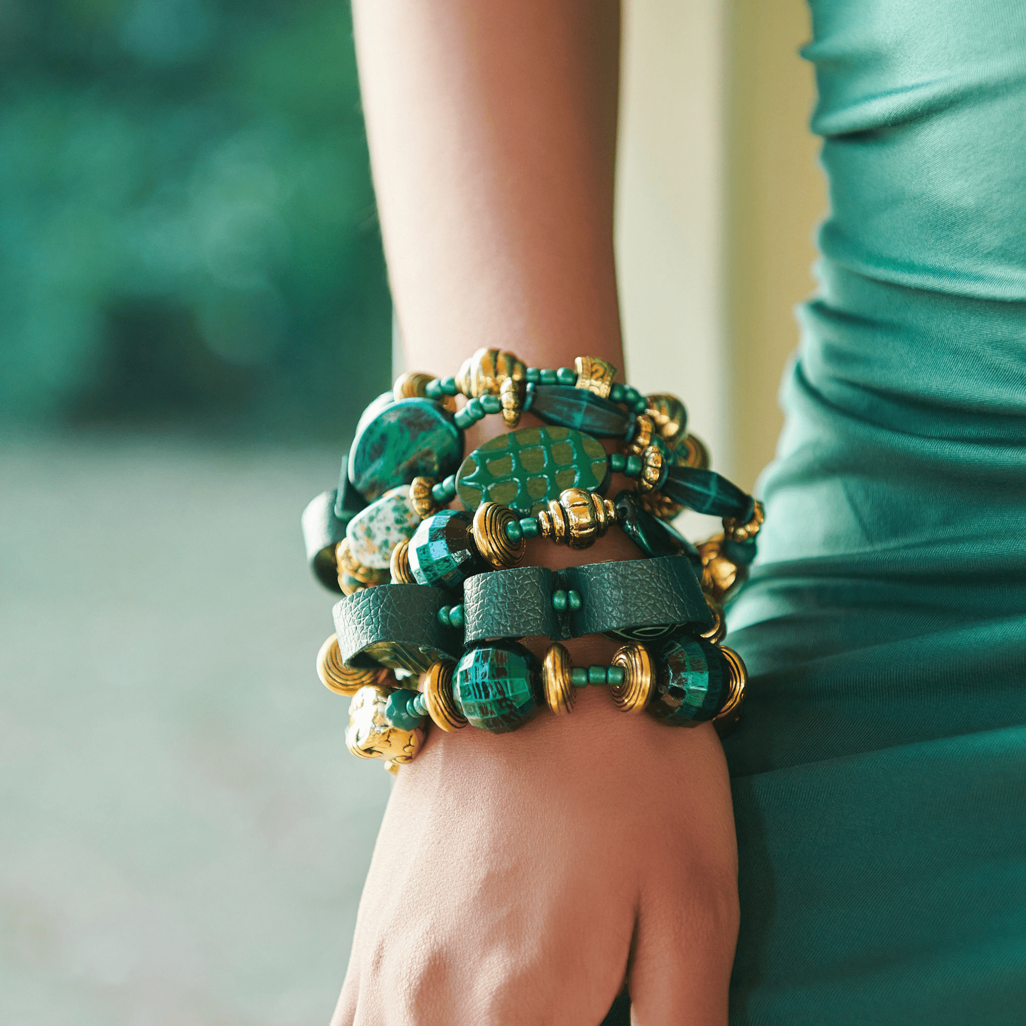 Caliope Stretch Bracelet Stack - Green,Bracelets, Sassy Jones,