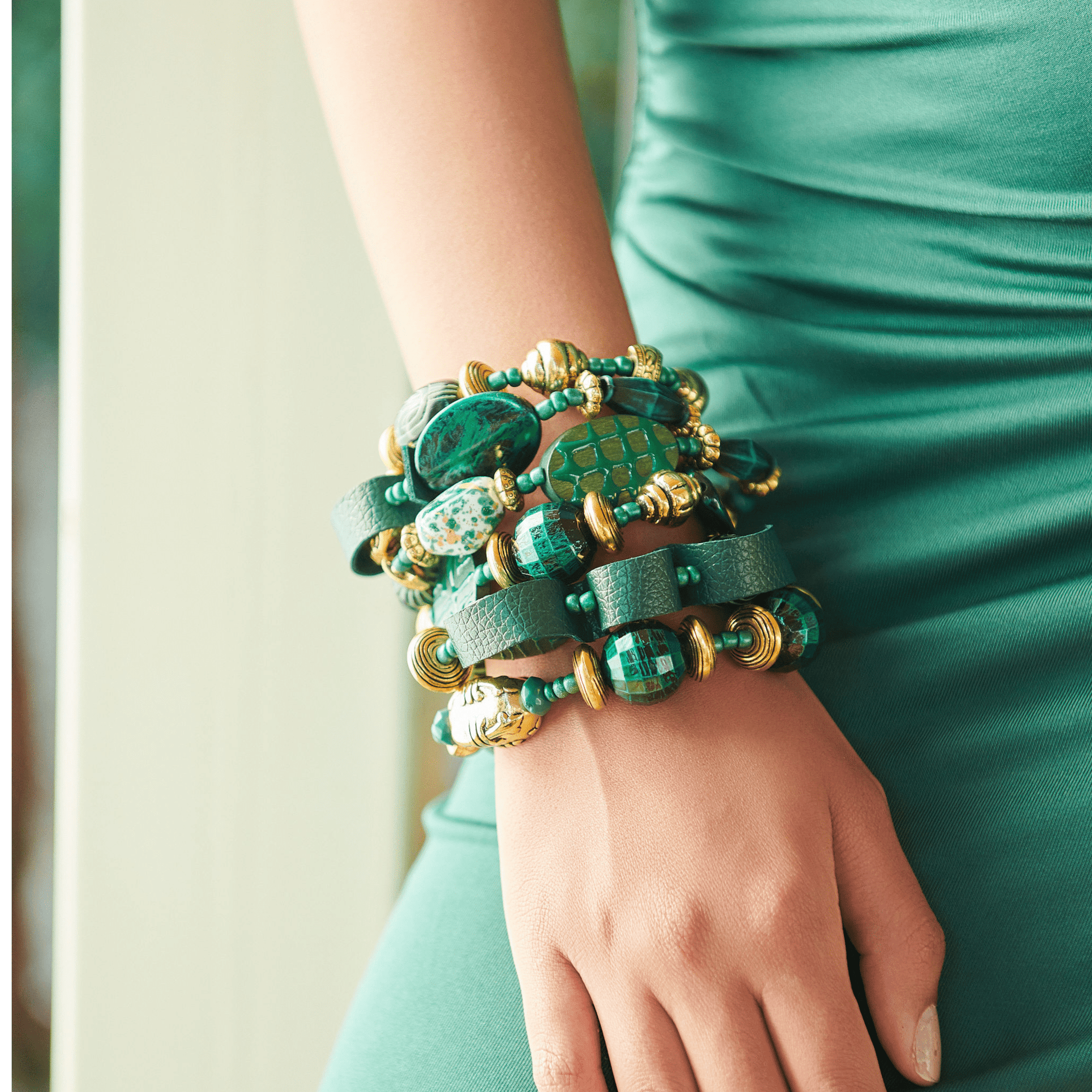 Caliope Stretch Bracelet Stack - Green,Bracelets, Sassy Jones,