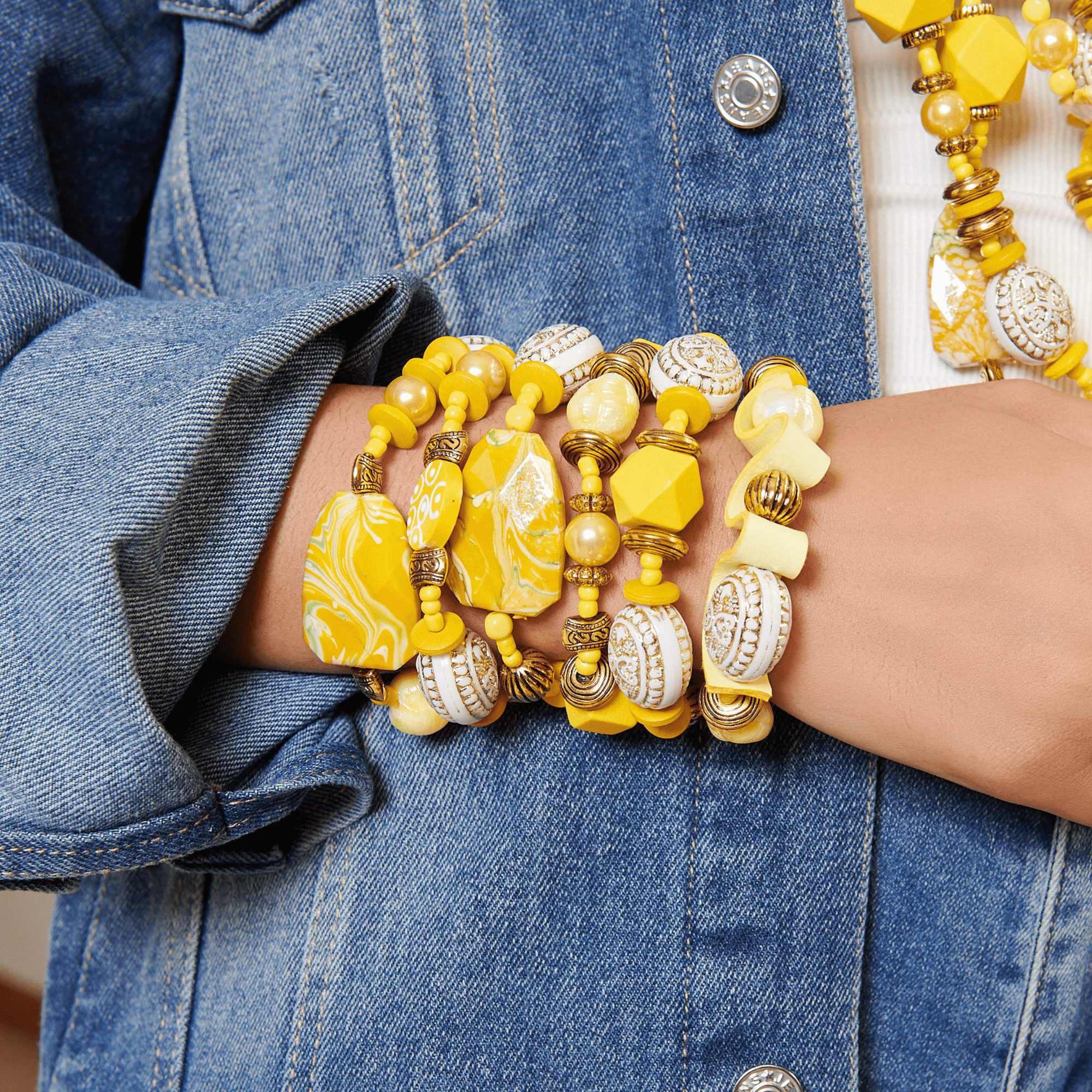 Caliope Stretch Bracelet Stack - Yellow,Bracelets, Sassy Jones,