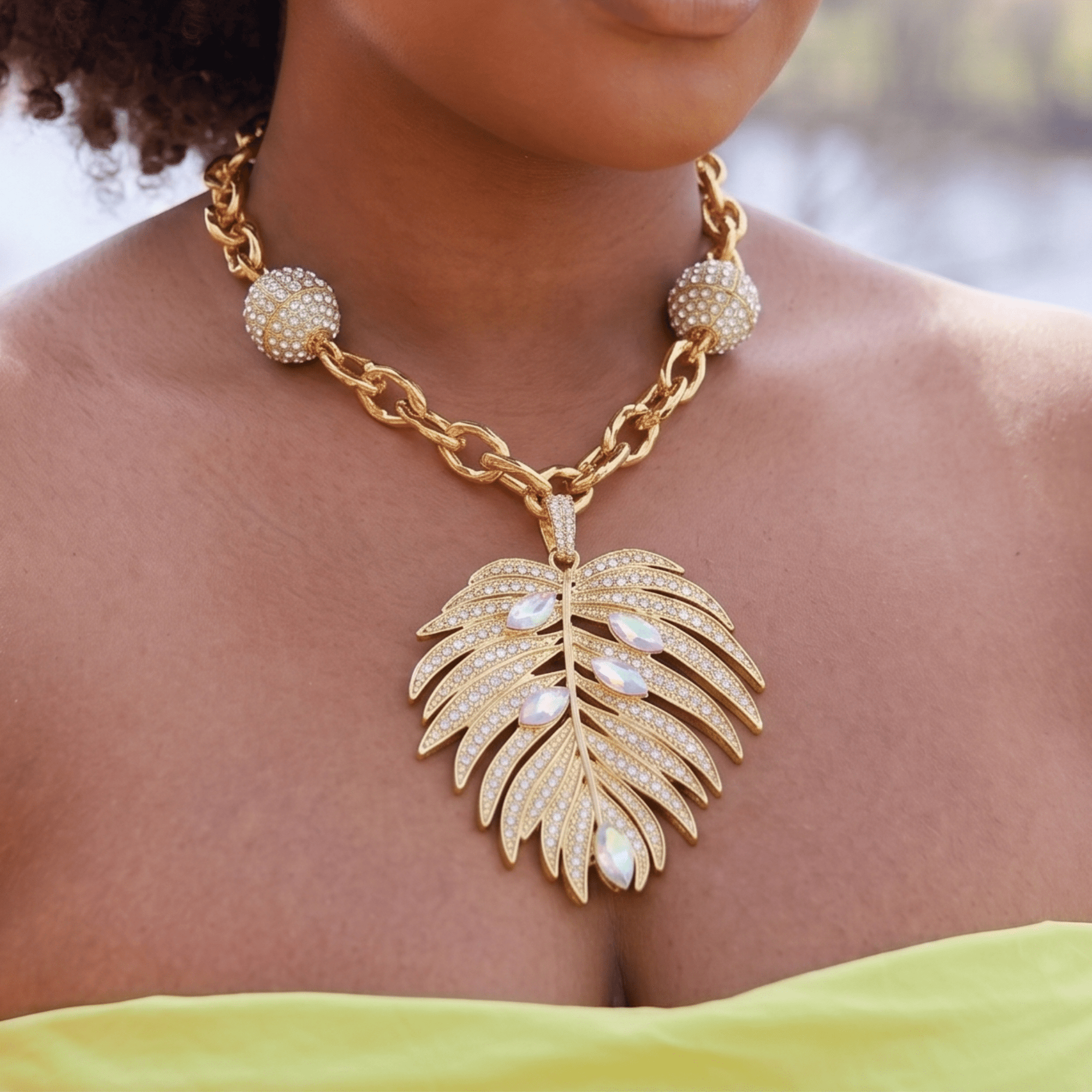 Calypso Palm Crystal Bib,Necklaces, Sassy Jones,