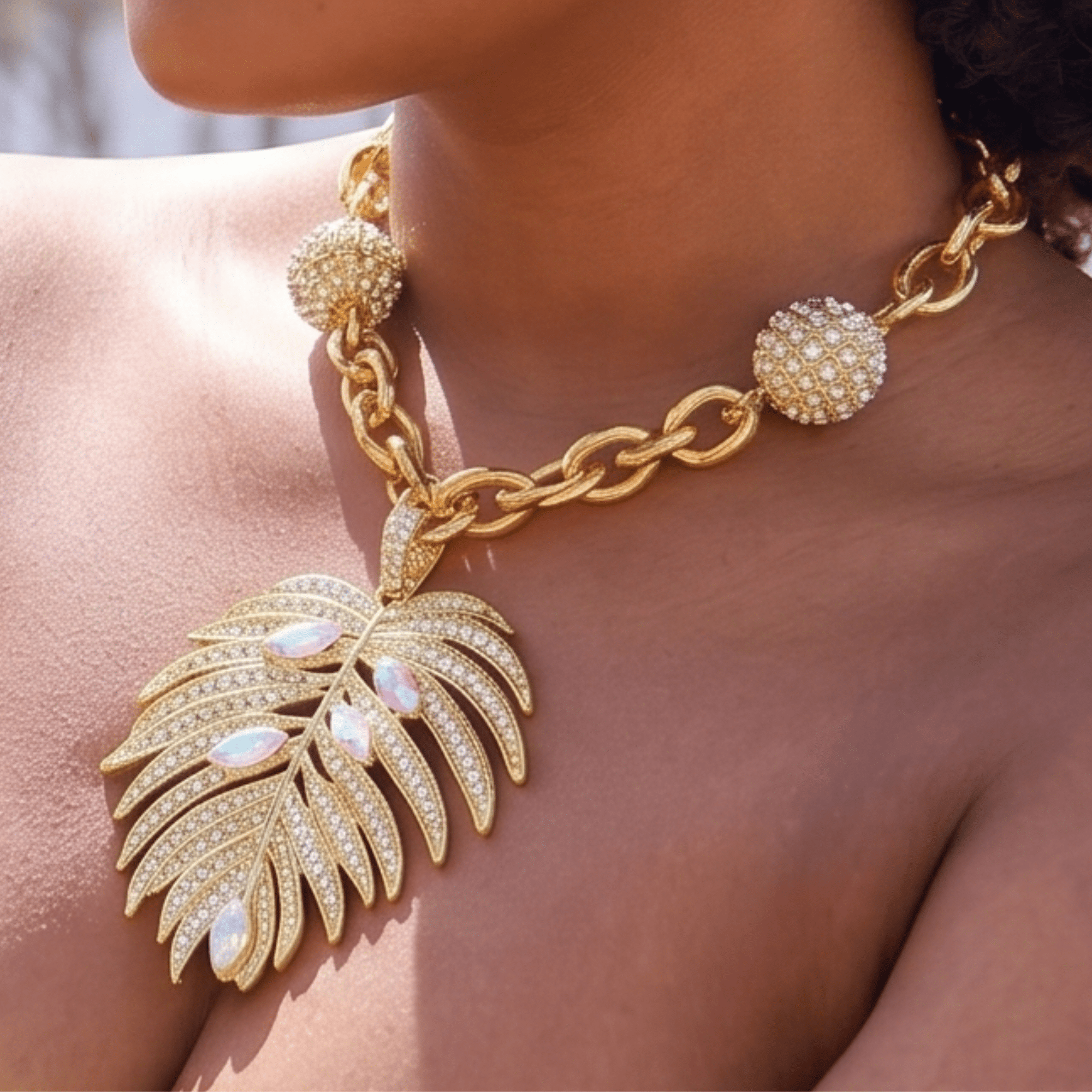 Calypso Palm Crystal Bib,Necklaces, Sassy Jones,