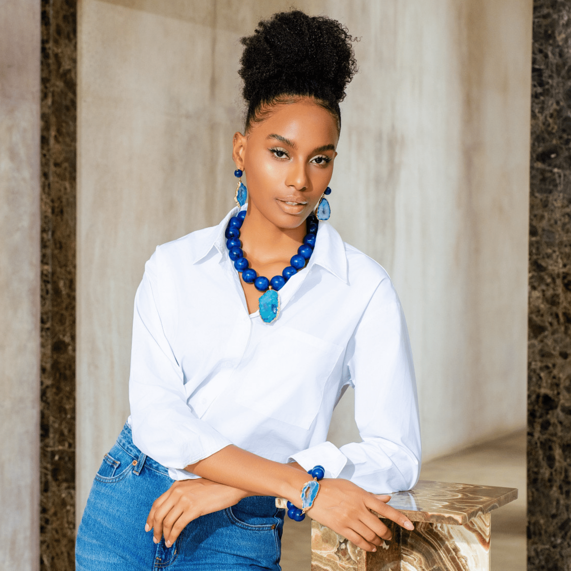 Chrysallis Agate Chunky Chain - Midnight Blue,Necklaces, Sassy Jones,