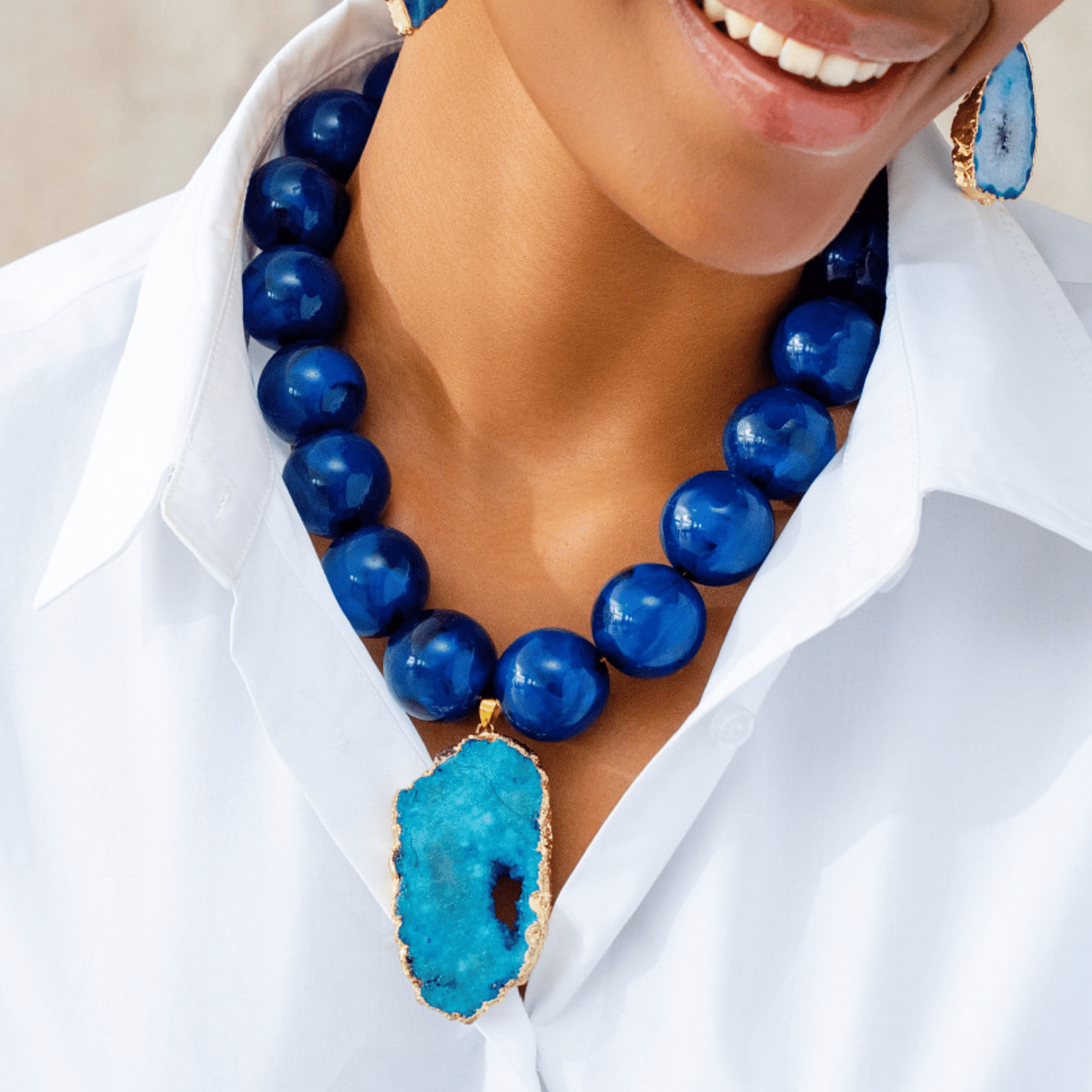Chrysallis Agate Chunky Chain - Midnight Blue,Necklaces, Sassy Jones,