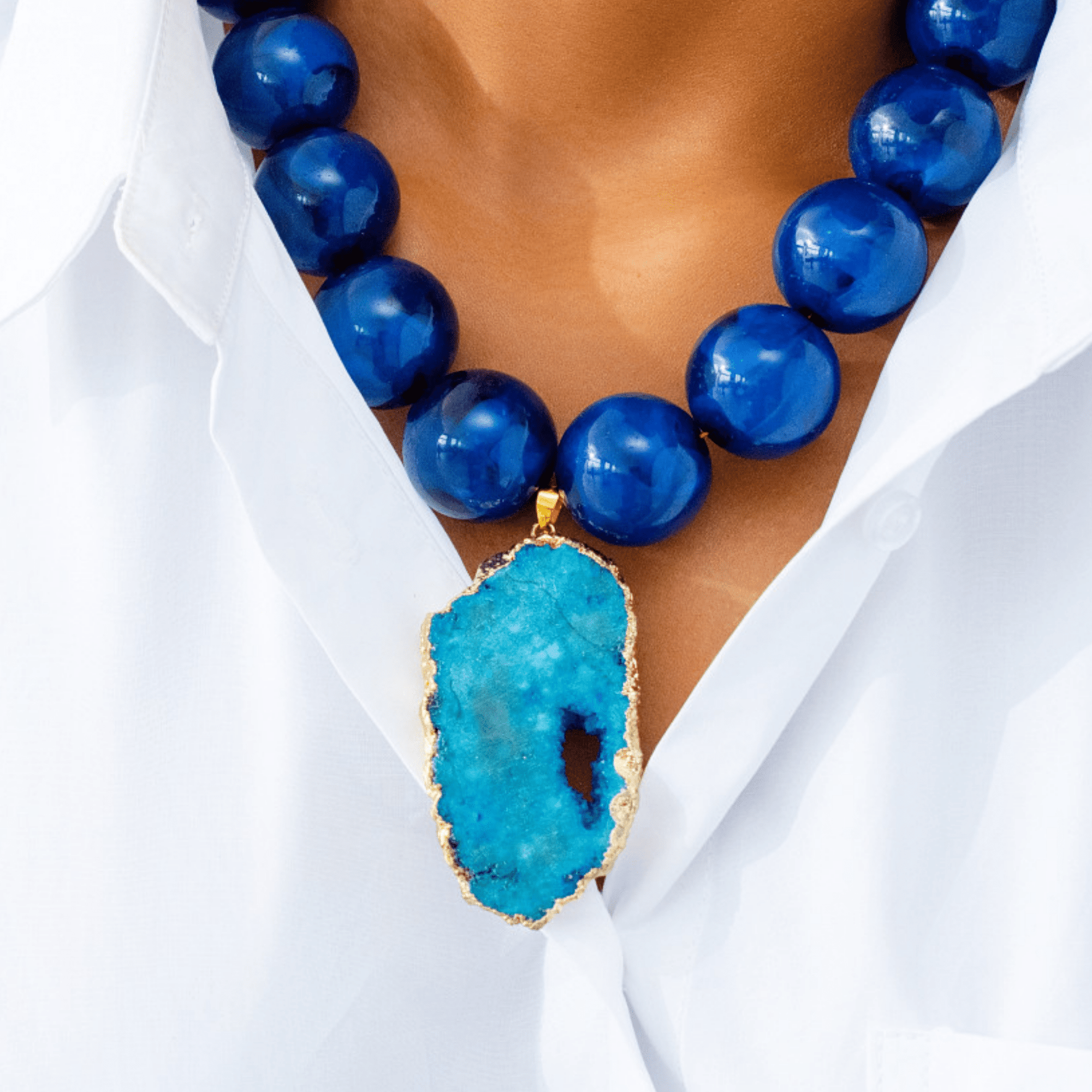 Chrysallis Agate Chunky Chain - Midnight Blue,Necklaces, Sassy Jones,