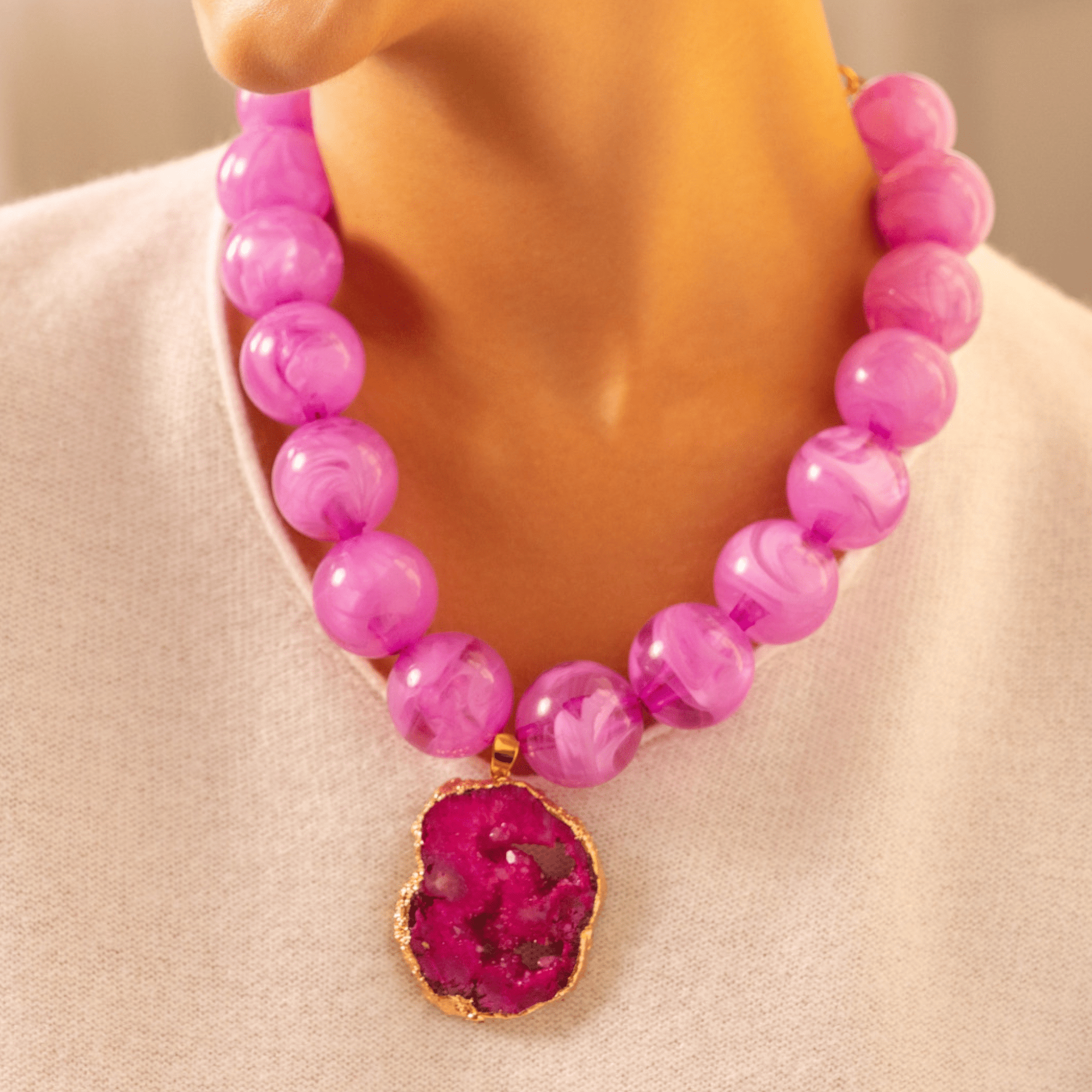 Chrysallis Agate Chunky Chain - Power Pink,Necklaces, Sassy Jones,
