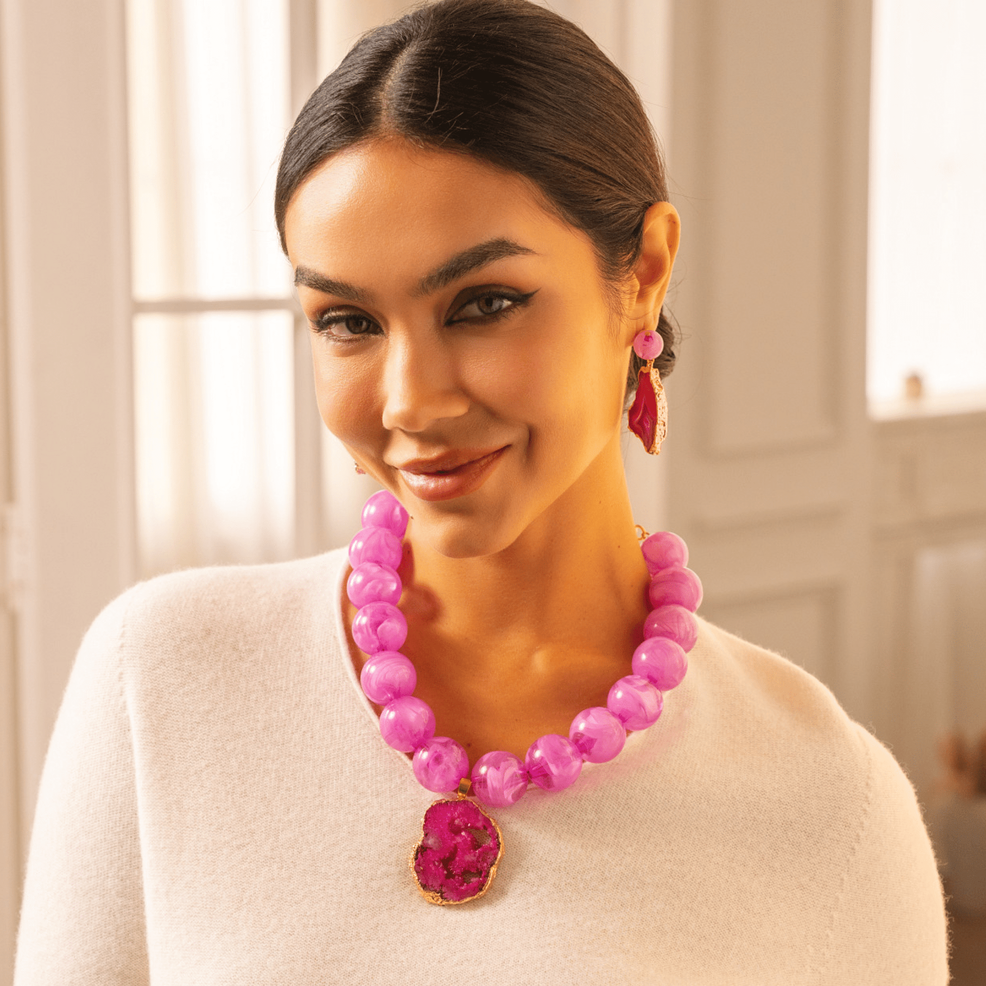 Chrysallis Agate Chunky Chain - Power Pink,Necklaces, Sassy Jones,