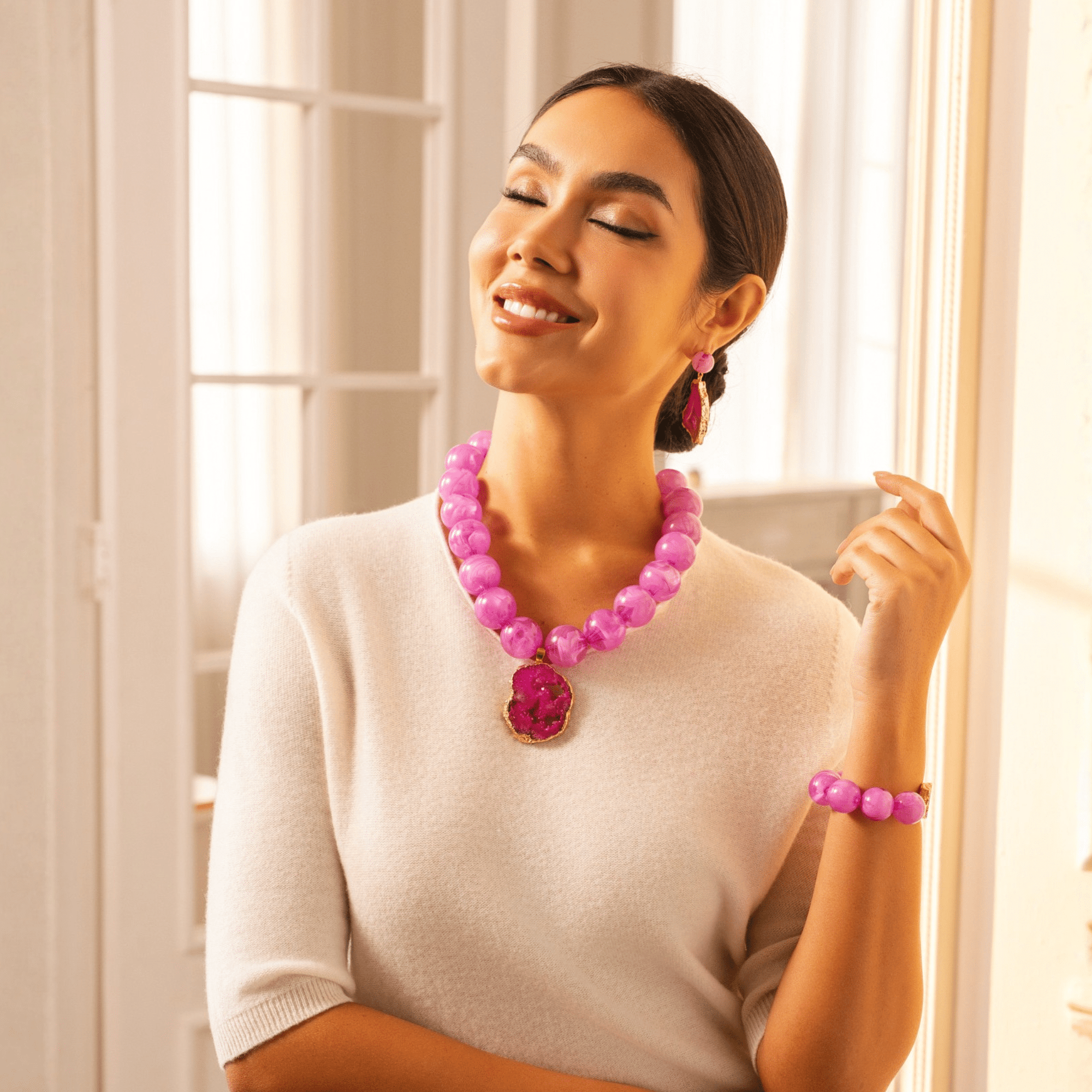 Chrysallis Agate Chunky Chain - Power Pink,Necklaces, Sassy Jones,