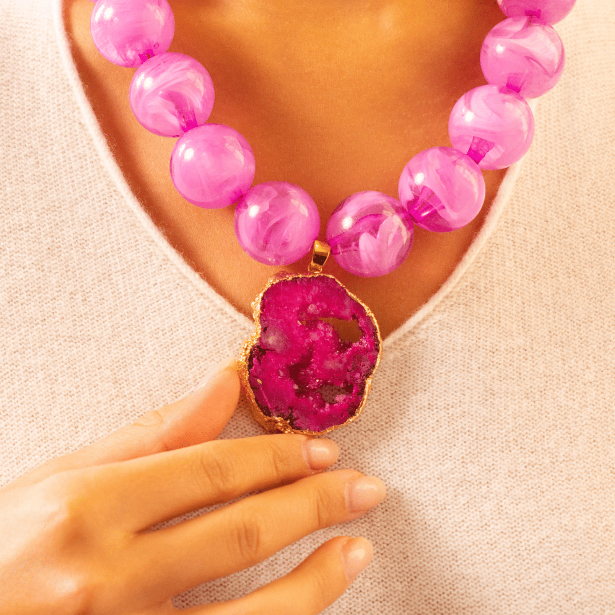 Chrysallis Agate Chunky Chain - Power Pink,Necklaces, Sassy Jones,