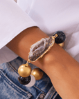 Chrysallis Agate Chunky Stretch Bracelet - Black/Gold,Bracelets, Sassy Jones,