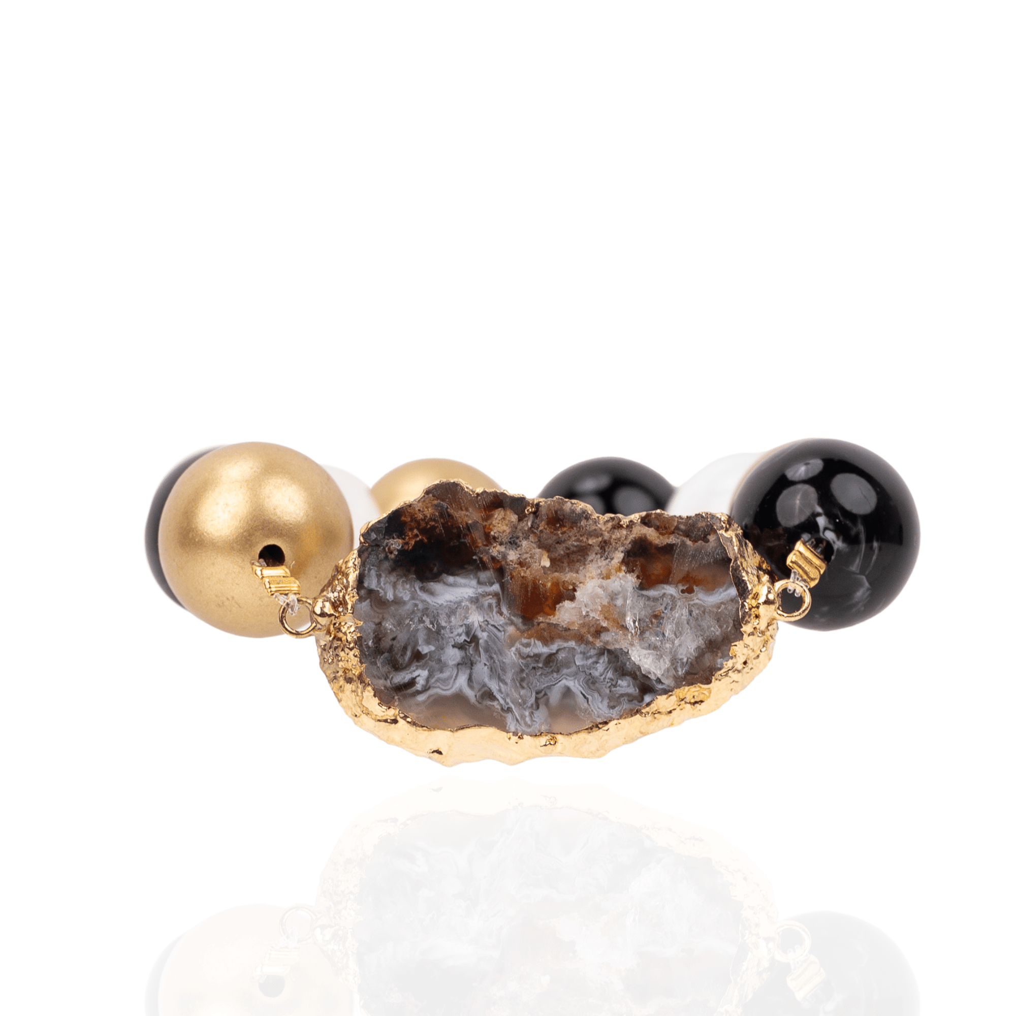 Chrysallis Agate Chunky Stretch Bracelet - Black/Gold,Bracelets, Sassy Jones,