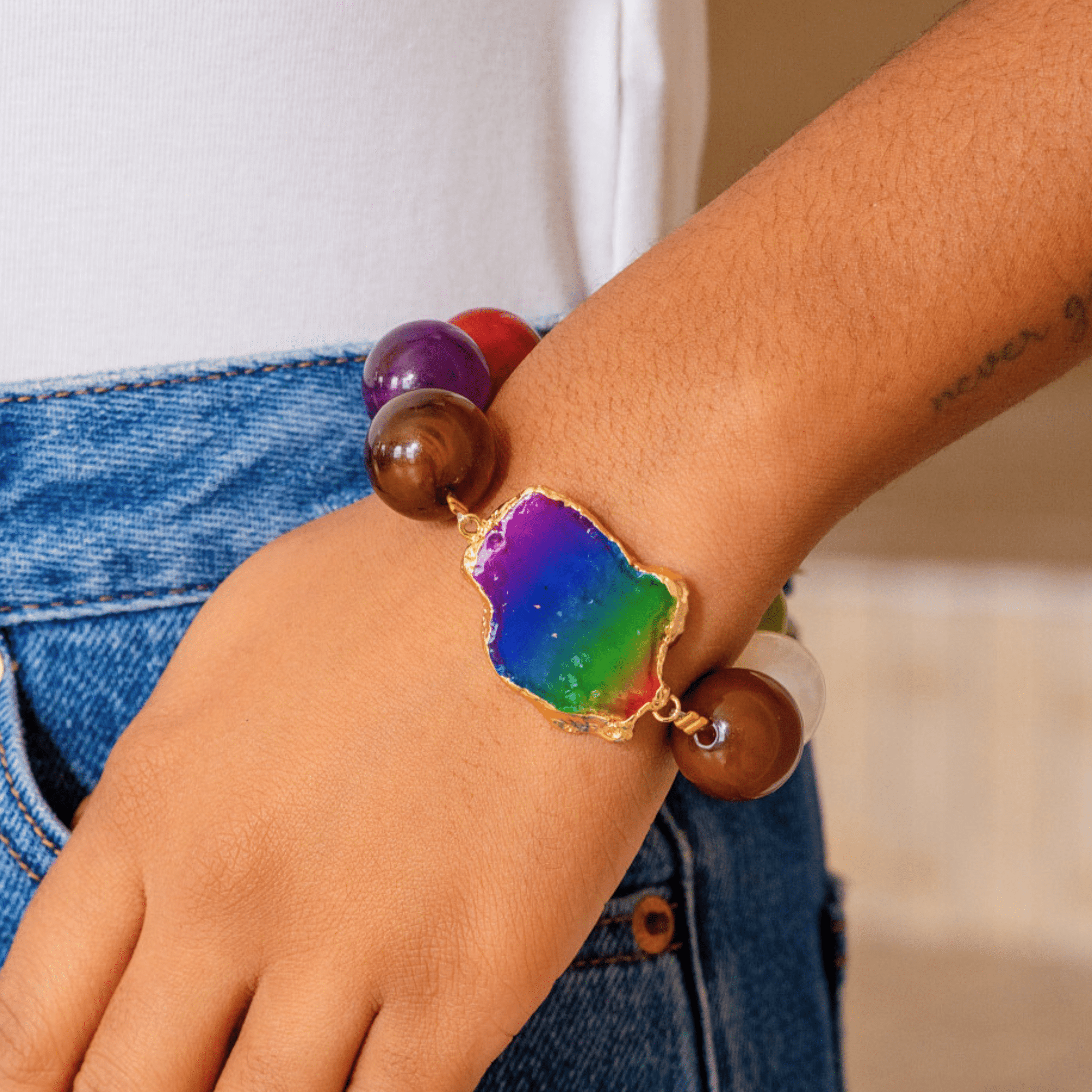 Chrysallis Agate Chunky Stretch Bracelet - Joyride,Bracelets, Sassy Jones,