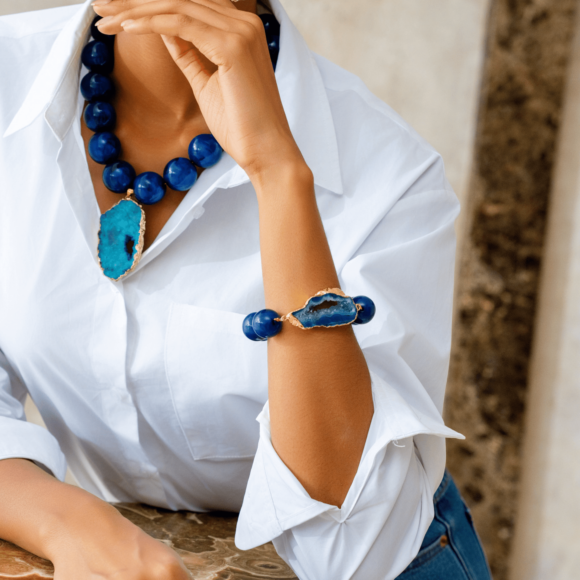 Chrysallis Agate Chunky Stretch Bracelet - Midnight Blue,Bracelets, Sassy Jones,