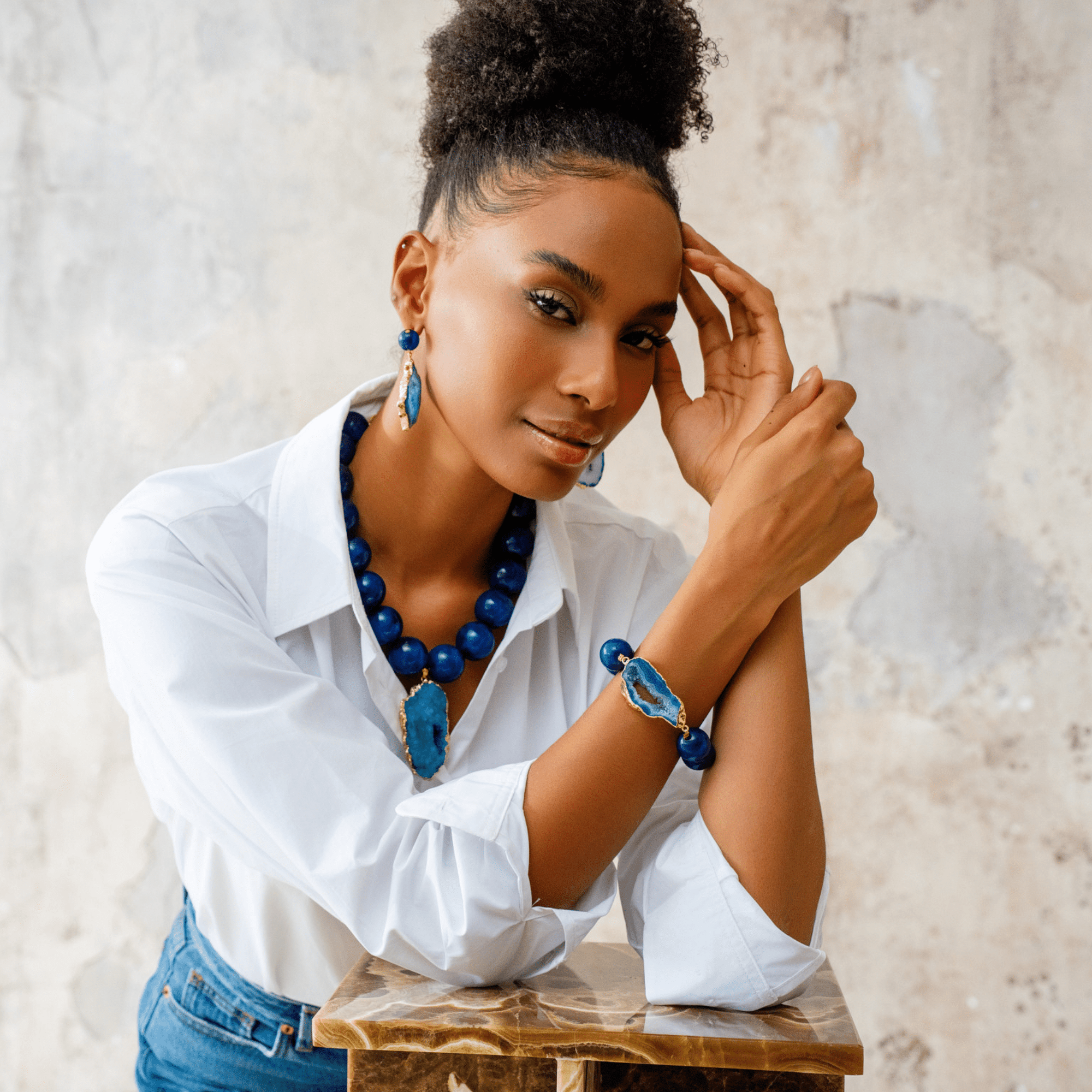 Chrysallis Agate Chunky Stretch Bracelet - Midnight Blue,Bracelets, Sassy Jones,