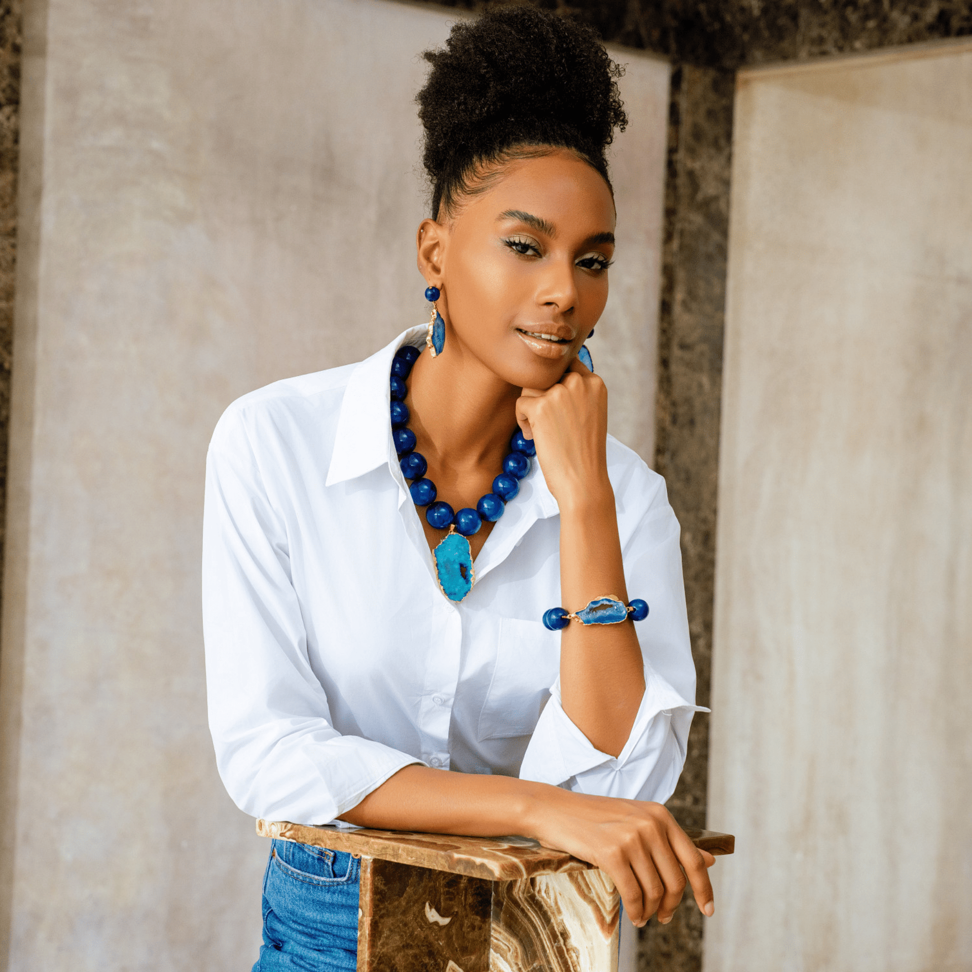Chrysallis Agate Chunky Stretch Bracelet - Midnight Blue,Bracelets, Sassy Jones,