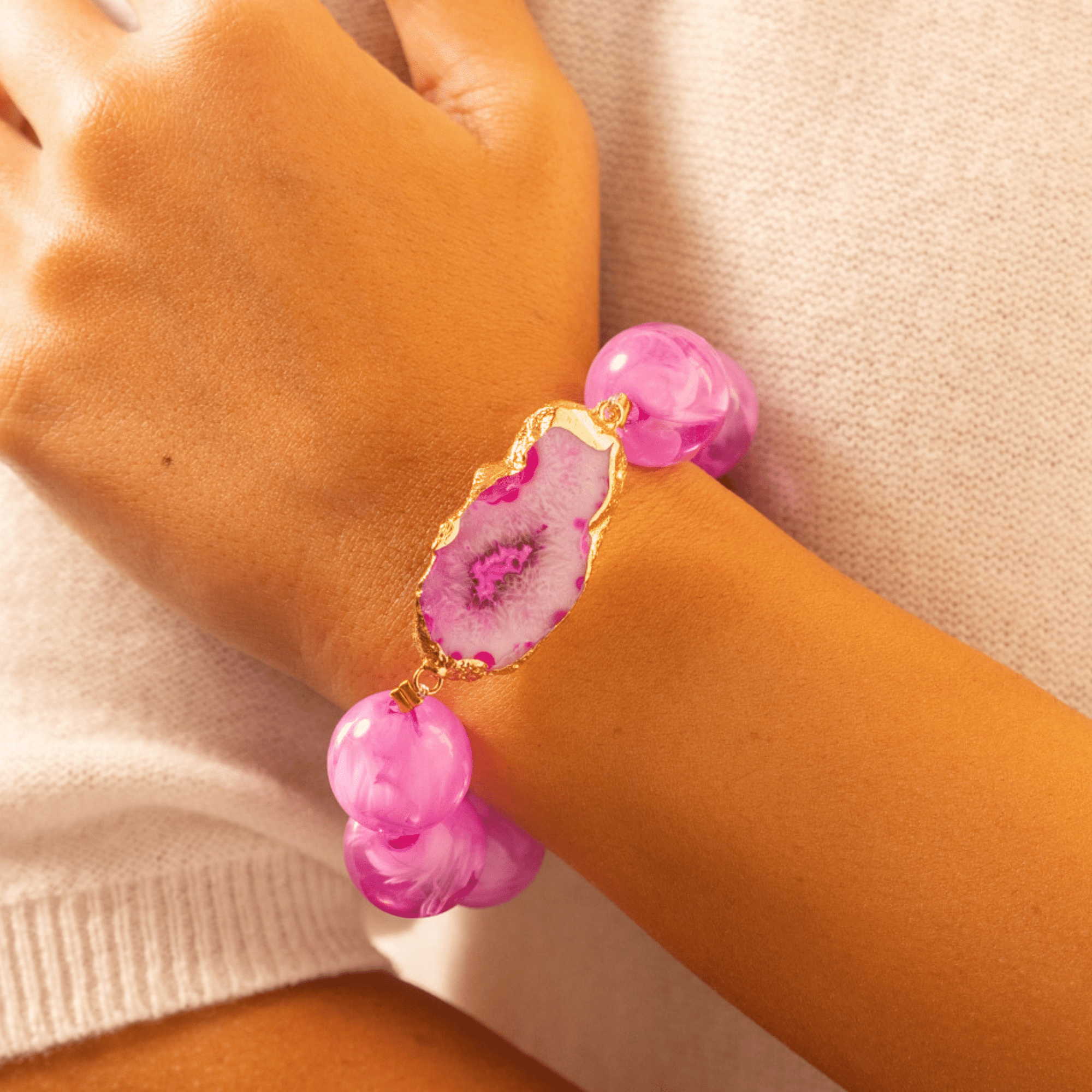 Chrysallis Agate Chunky Stretch Bracelet - Power Pink,Bracelets, Sassy Jones,