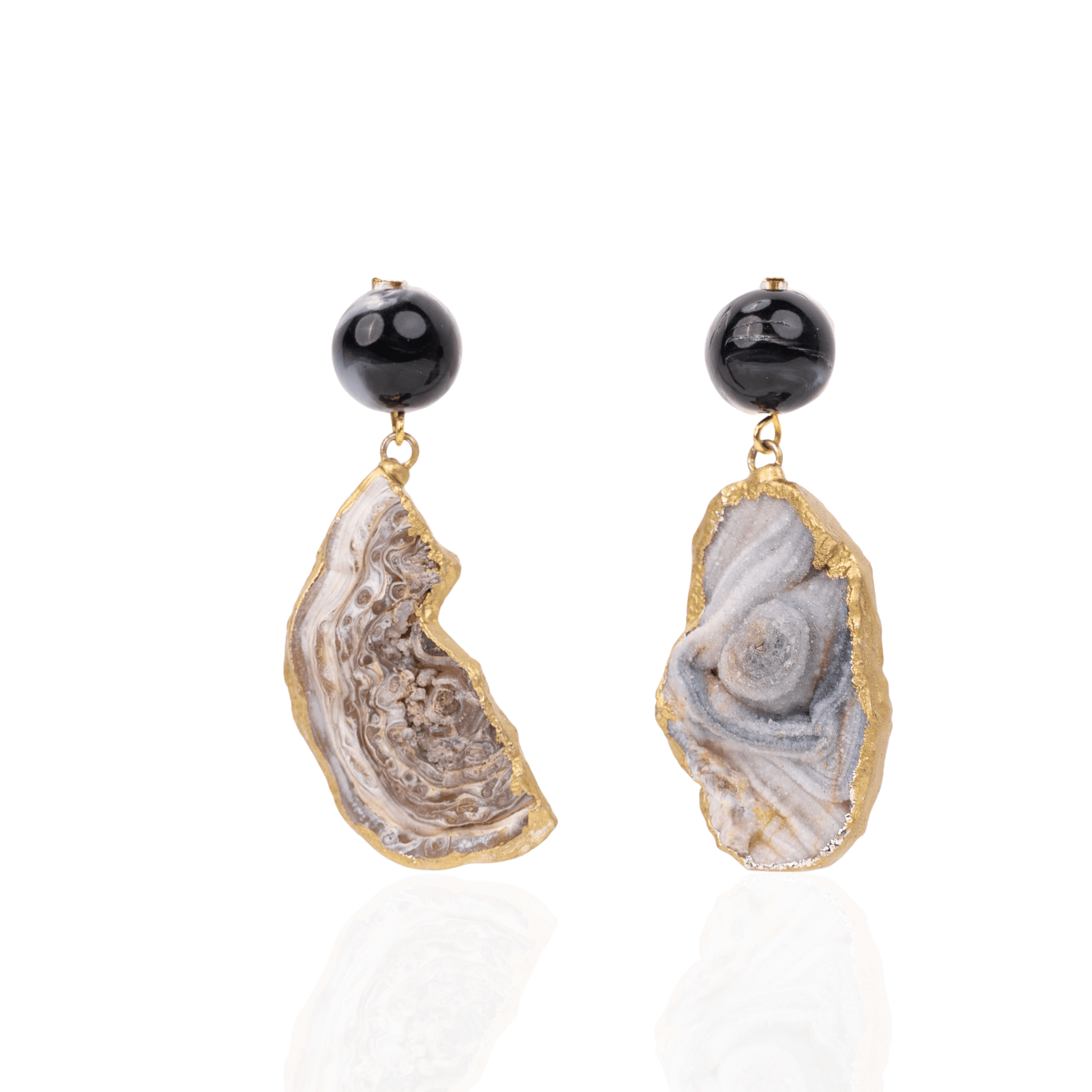 Chrysallis Agate Dangles - Black/Gold,Earrings, Sassy Jones,