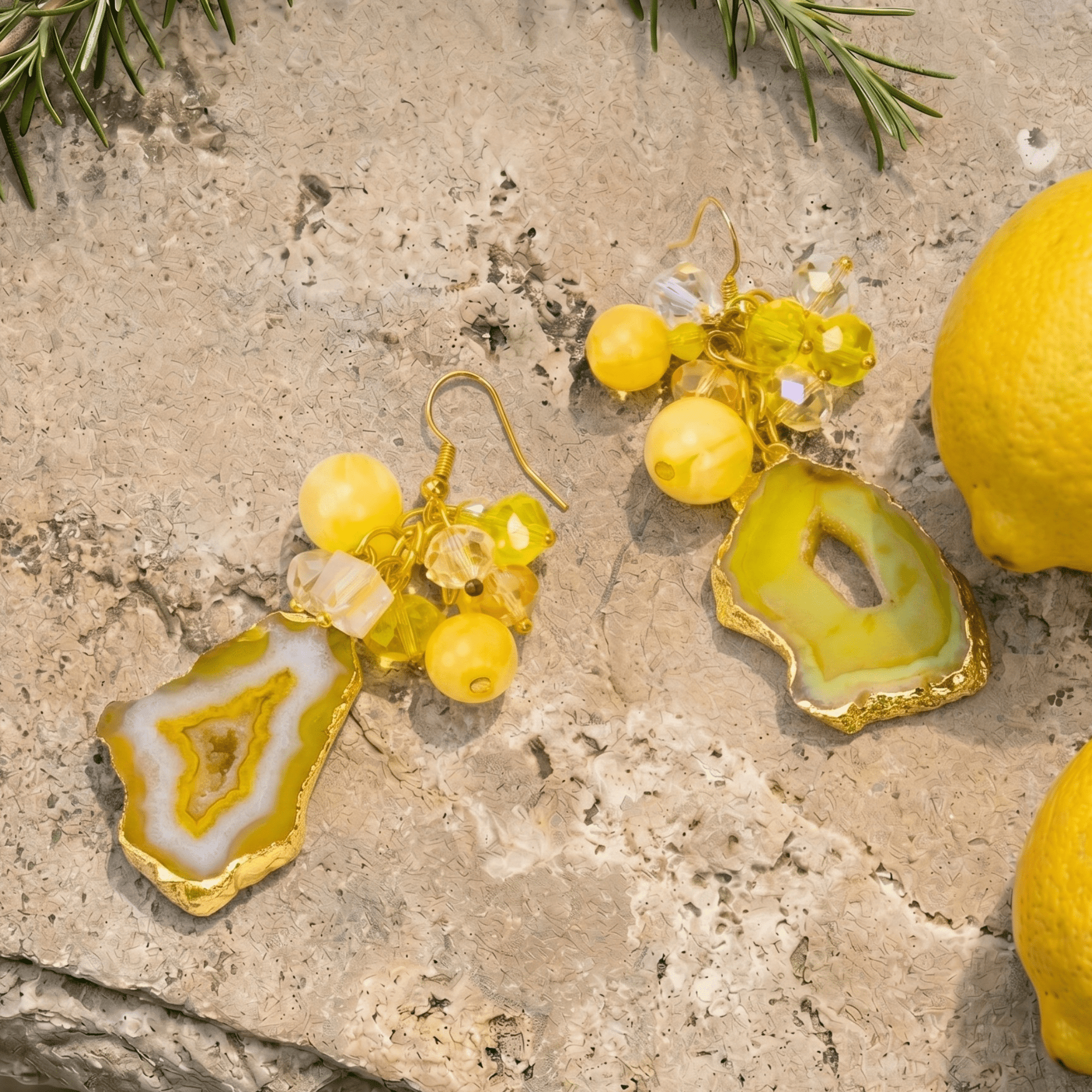 Chrysallis Agate Dangles - Lemon Sorbet,Earrings, Sassy Jones,