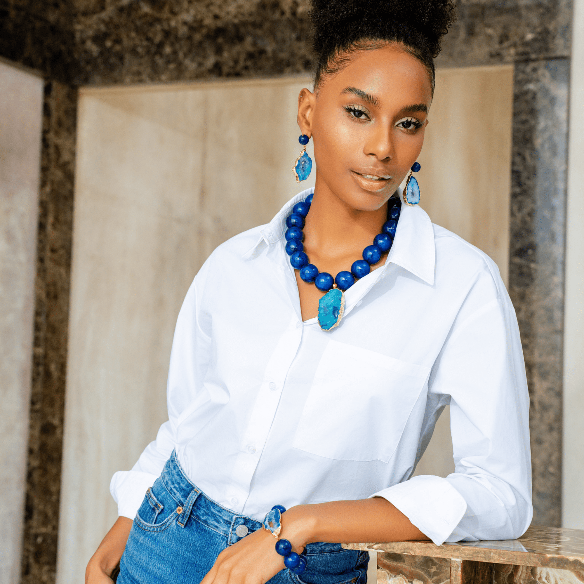 Chrysallis Agate Dangles - Midnight Blue,Earrings, Sassy Jones,