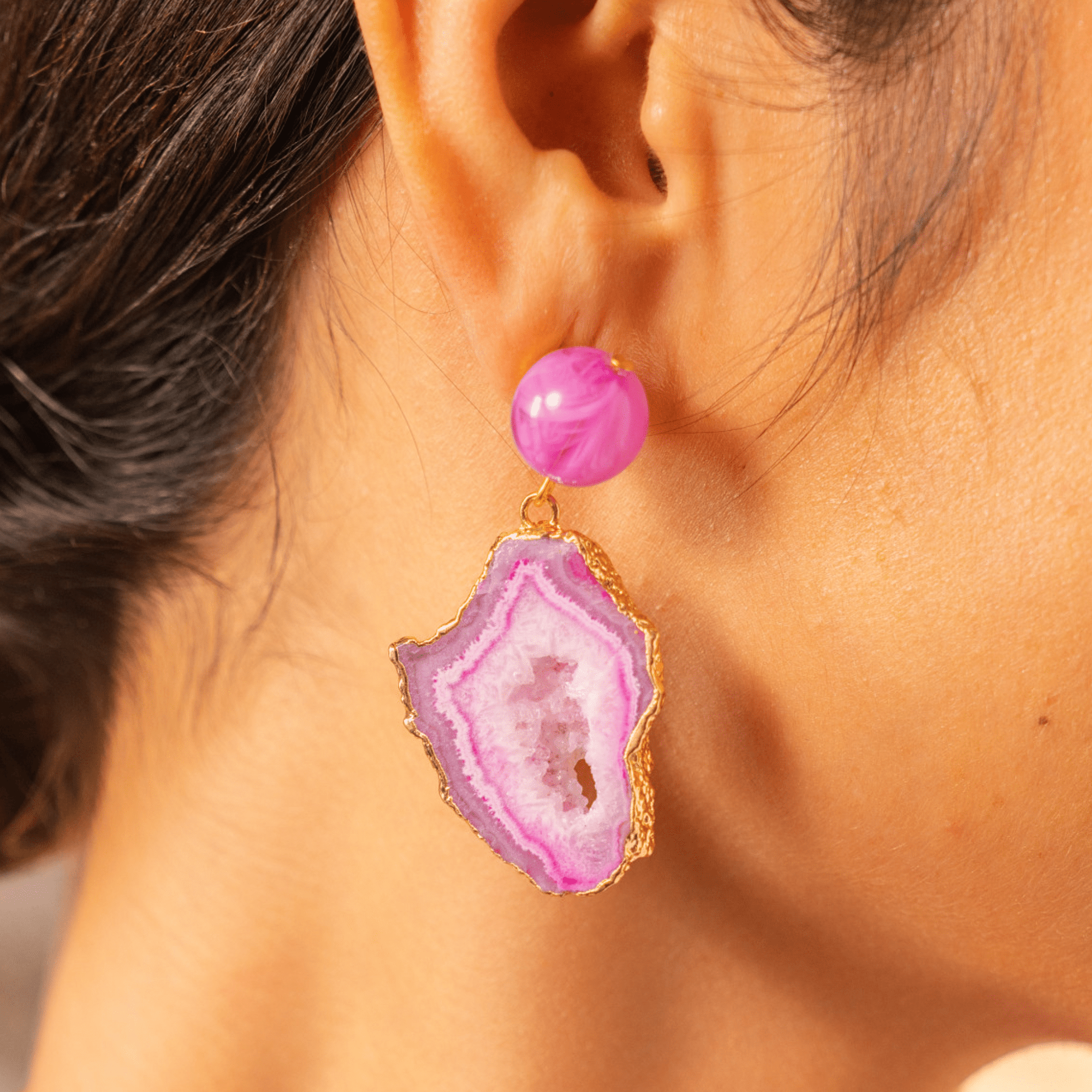 Chrysallis Agate Dangles - Power Pink,Earrings, Sassy Jones,
